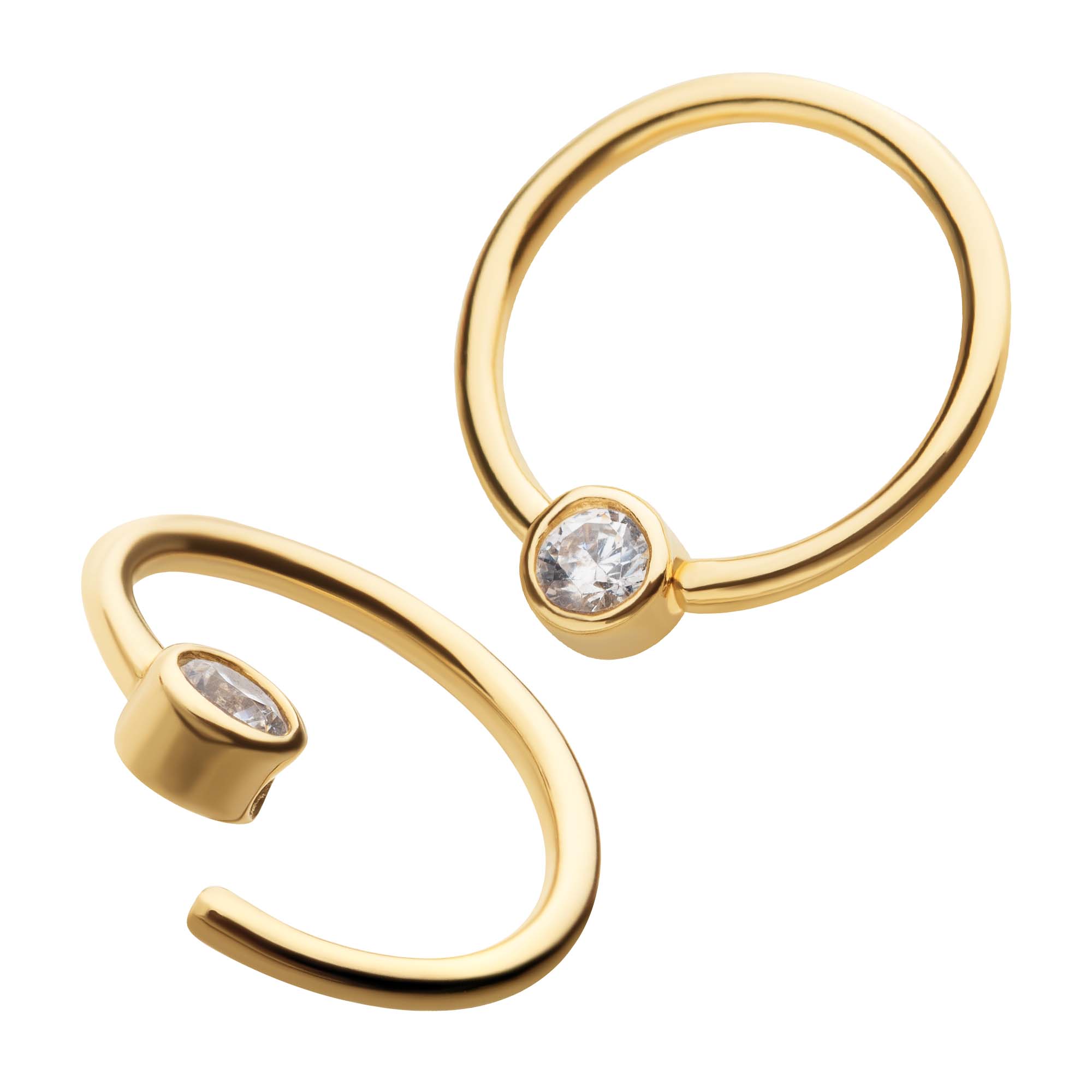 14Kt Yellow Gold with Centerpiece Bezel Set Clear CZ Seamless Split Ring