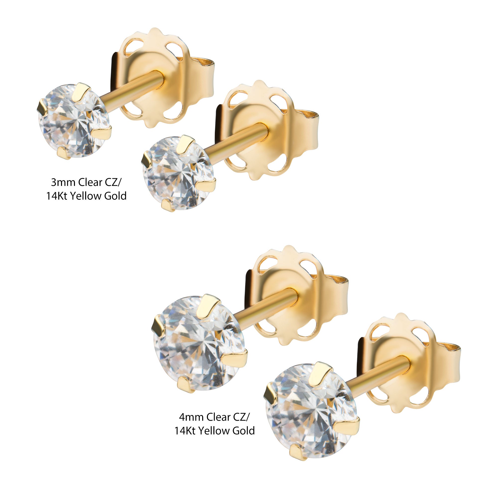 14kt Gold Prong Clear CZ Butterfly Back Stud Earrings