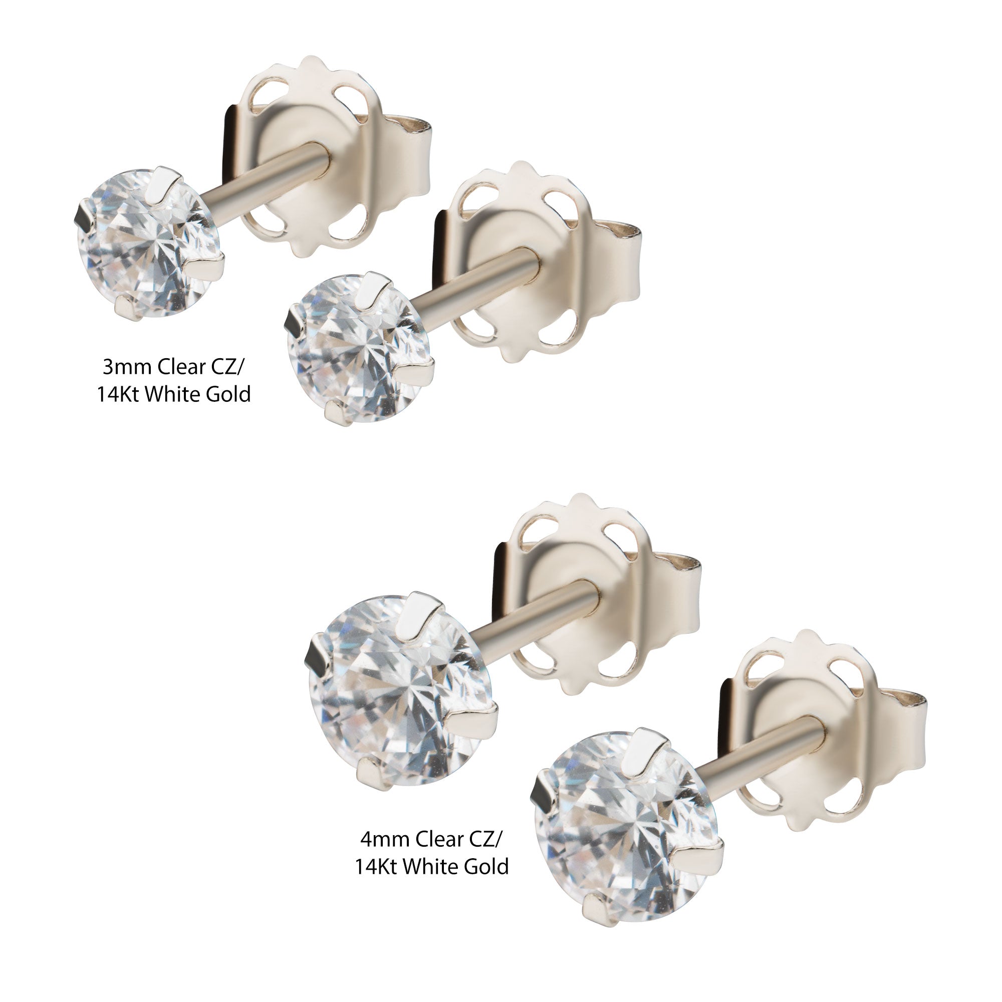 14kt Gold Prong Clear CZ Butterfly Back Stud Earrings