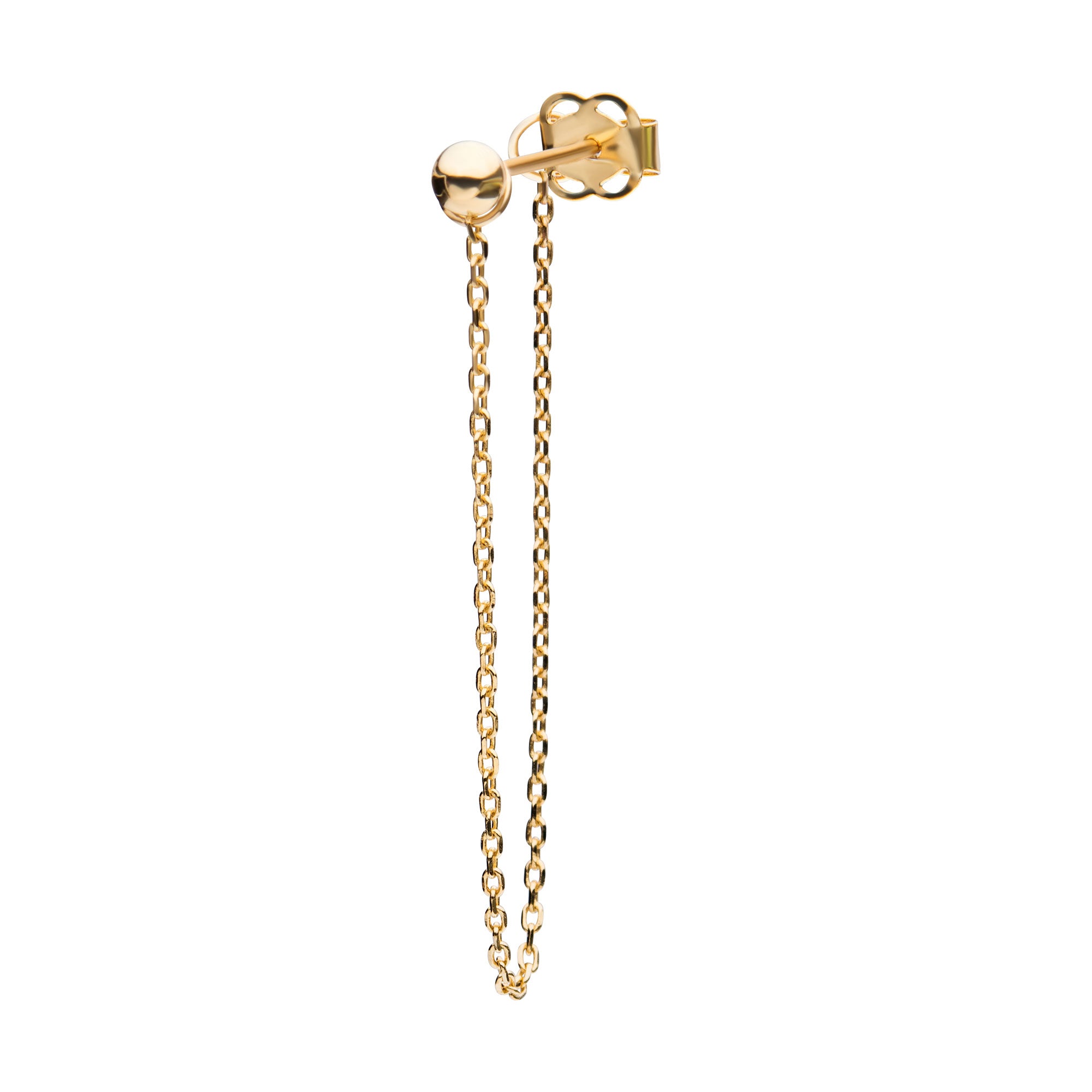 14kt Yellow Gold Ball Butterfly Back Chain Stud Earrings