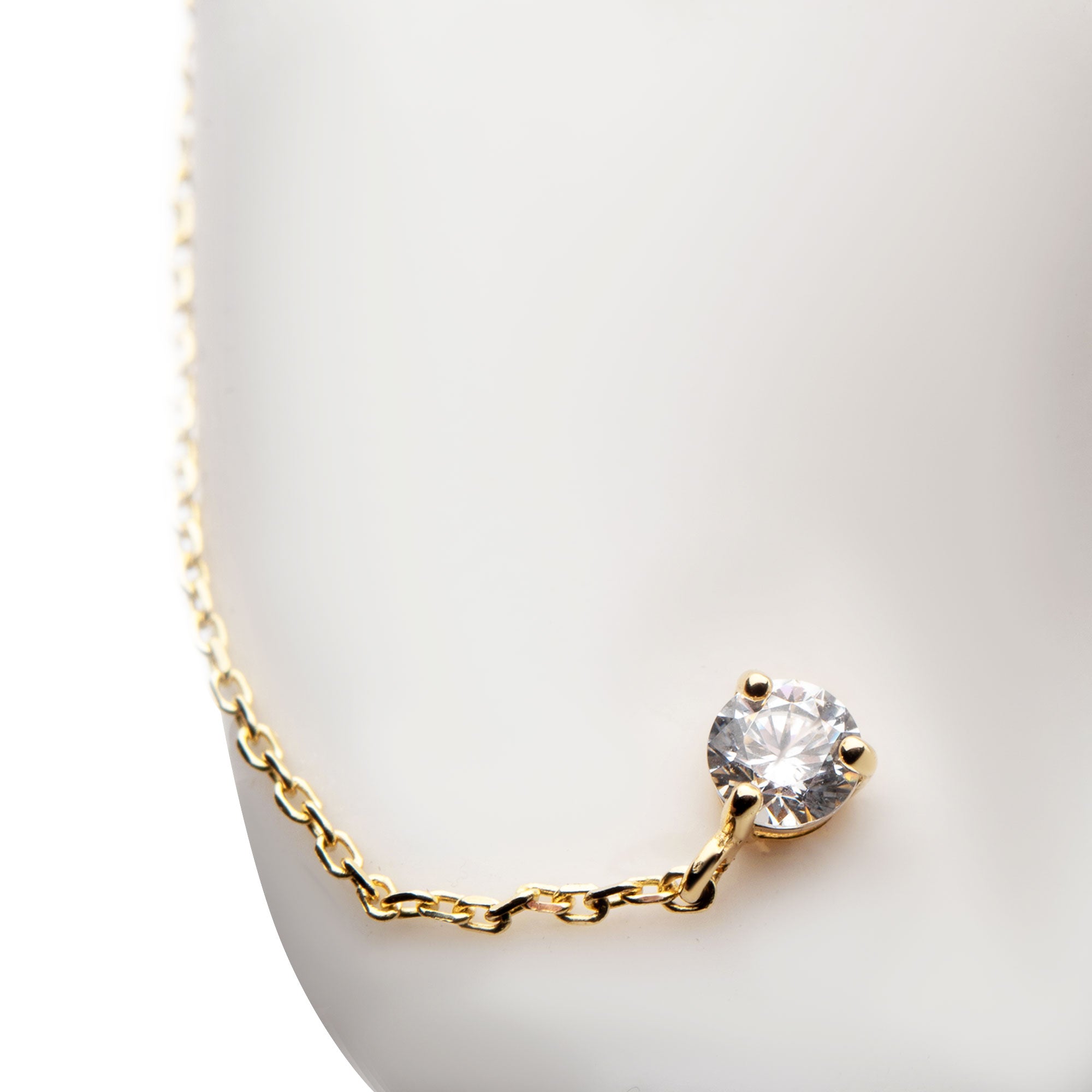 14kt Yellow GoldProng Clear CZ Butterfly Back Chain Stud Earrings