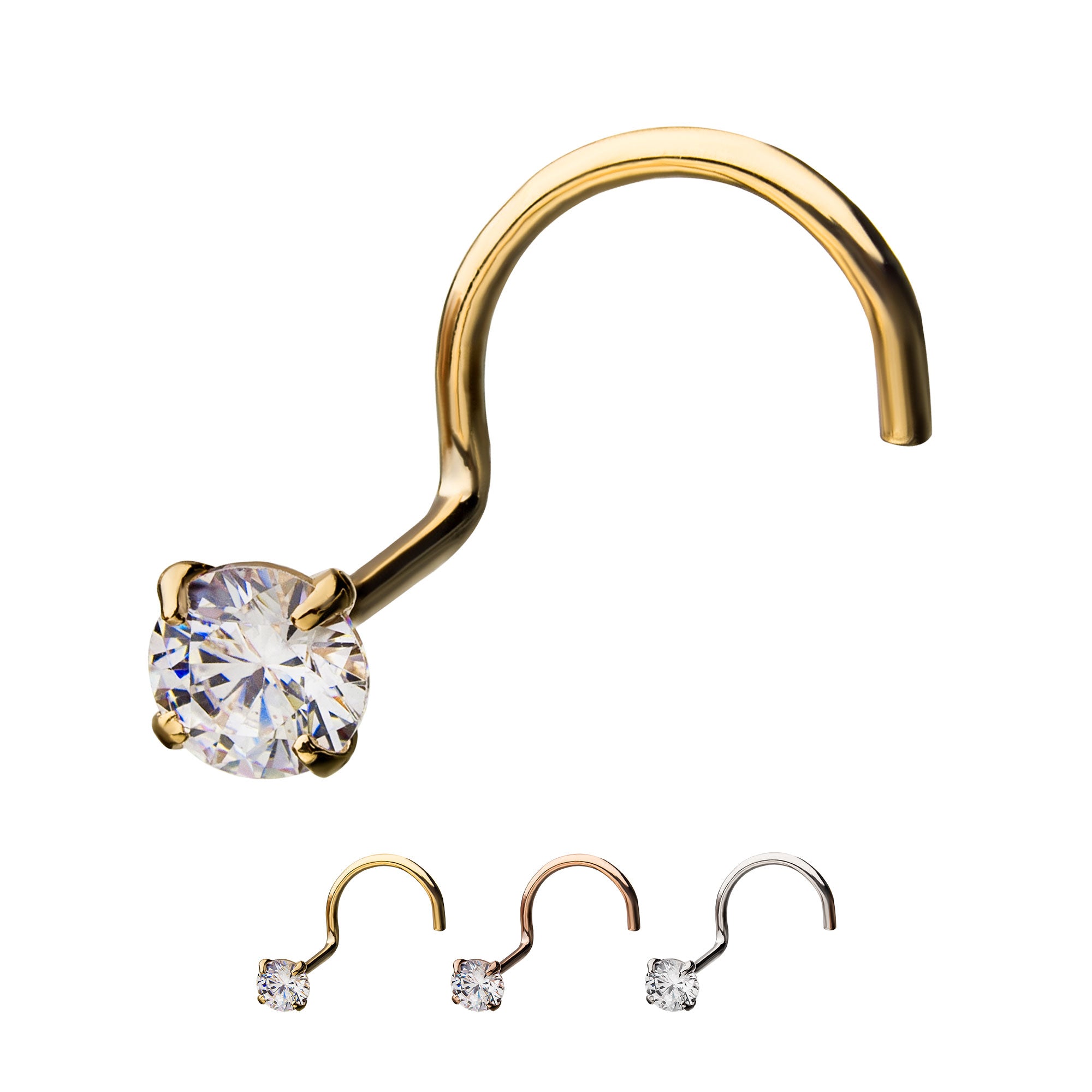 14 KARAT GOLD NOSE SCREW FISH HOOK WITH SQUARE PRONG SET GEM