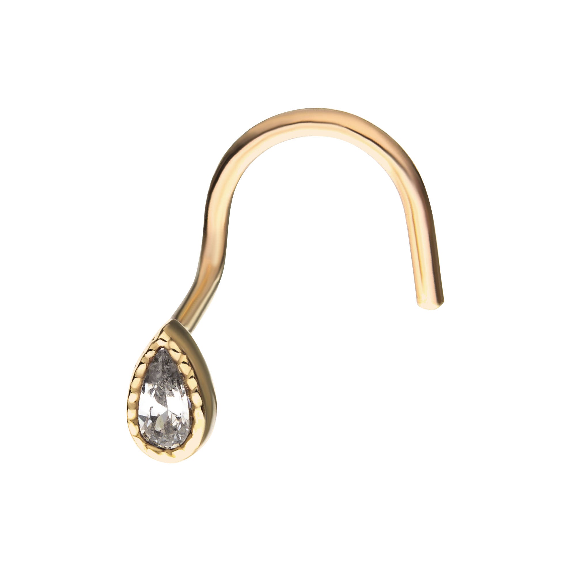 14kt Yellow Gold Teardrop Clear CZ Nose Screw