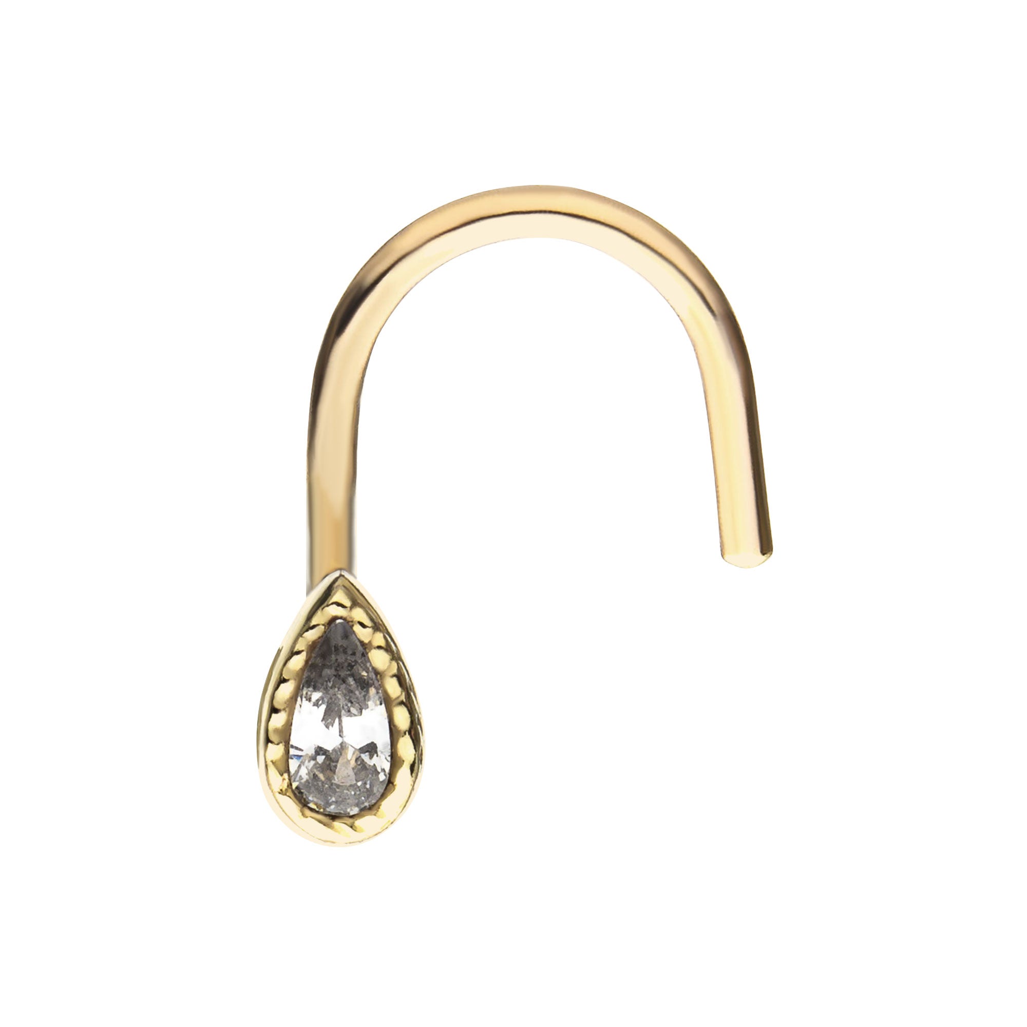 14kt Yellow Gold Teardrop Clear CZ Nose Screw