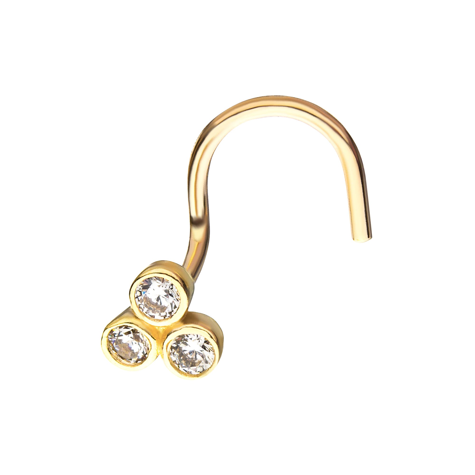 14kt Yellow Gold Trinity Bezel Clear CZ Nose Screw