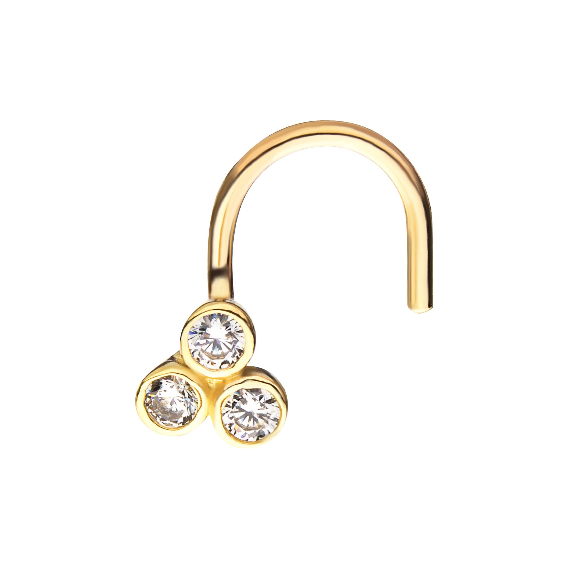 14kt Yellow Gold Trinity Bezel Clear CZ Nose Screw