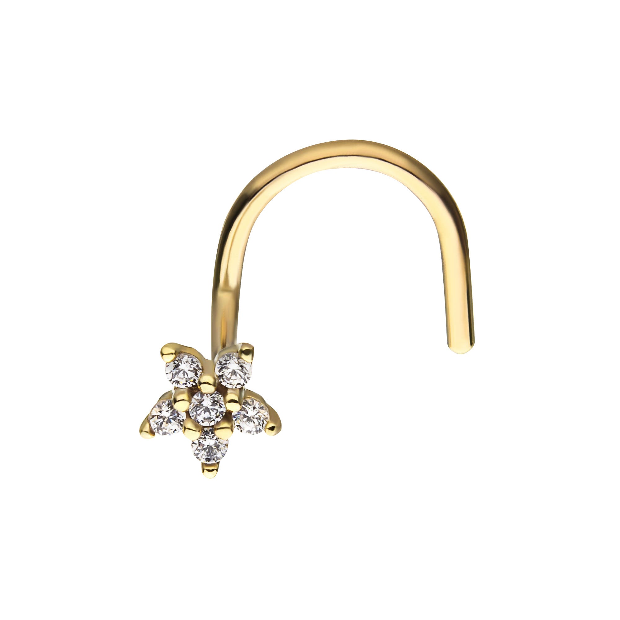 14kt Yellow Gold Flower Clear CZ Nose Screw