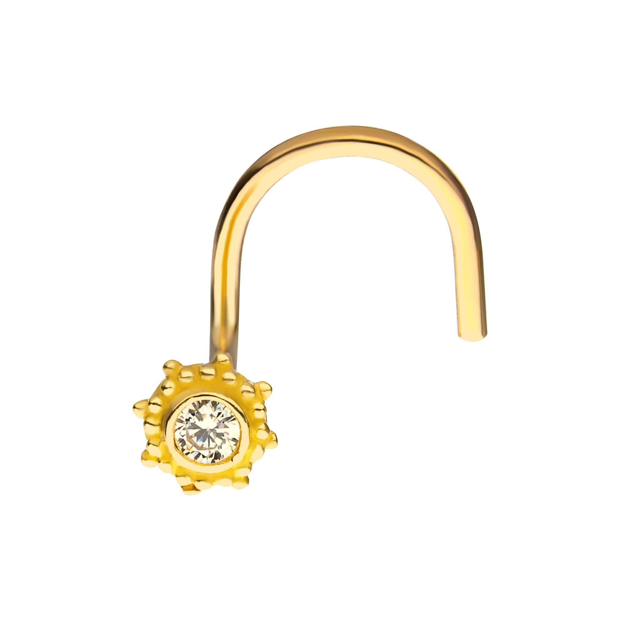 14kt Yellow Gold Sun Clear CZ Nose Screw