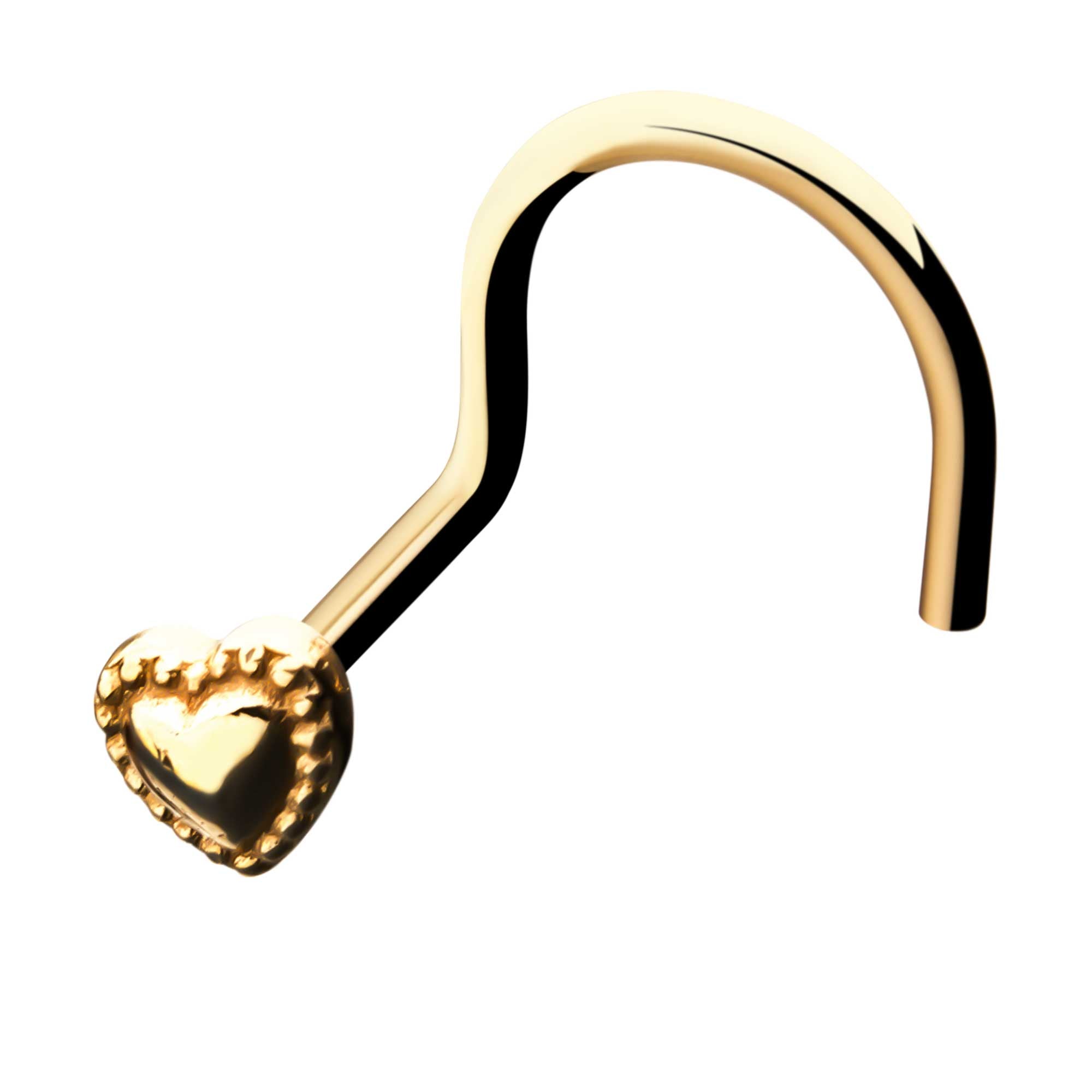 14kt Yellow Gold Heart Nose Screw
