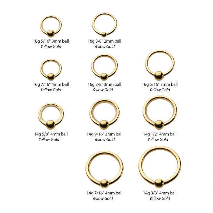 Captive Ring Size Chart Ball Closure Ring, Septum Ring 4 Pieces
