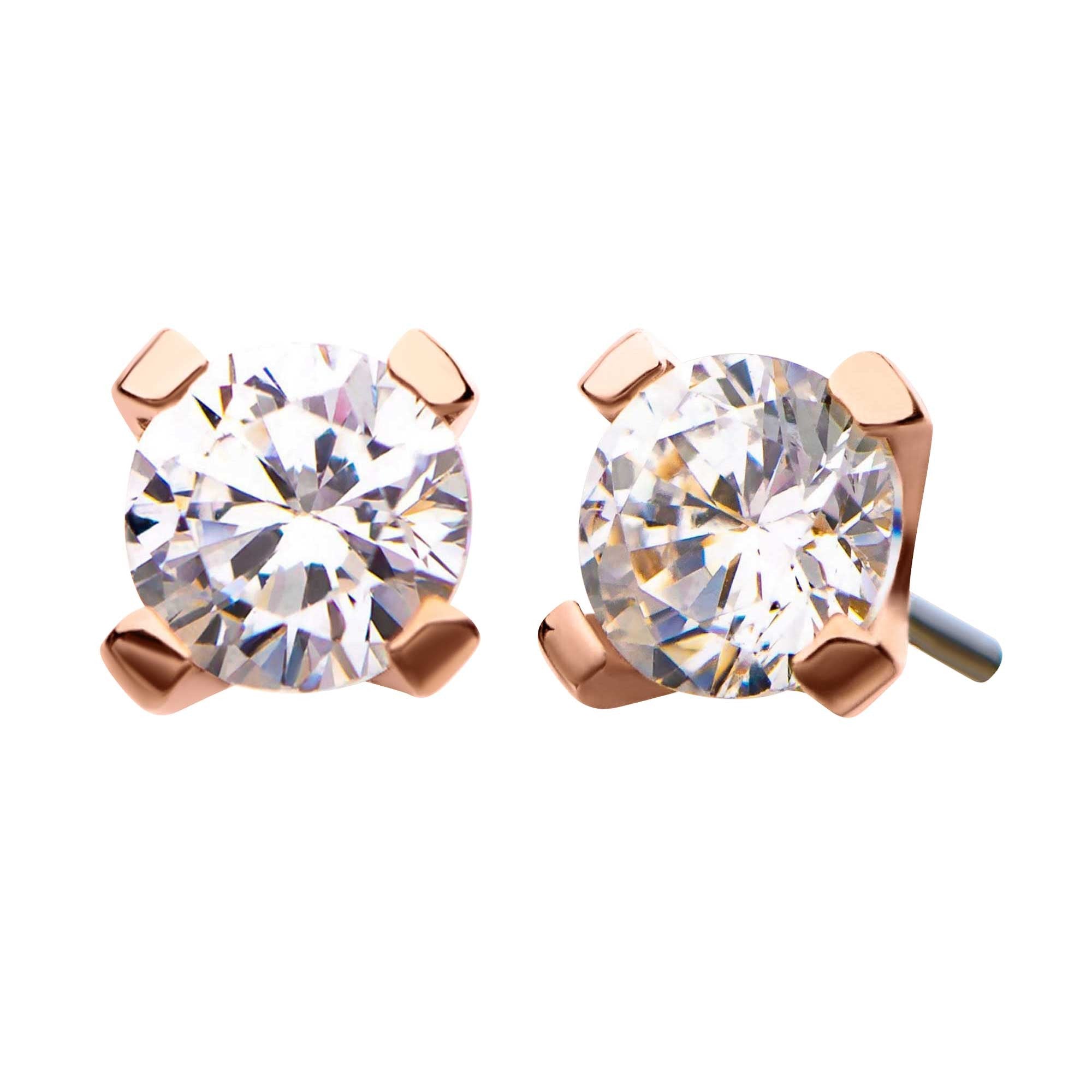 14kt Rose Gold Threadless Prong Set Round CZ Top