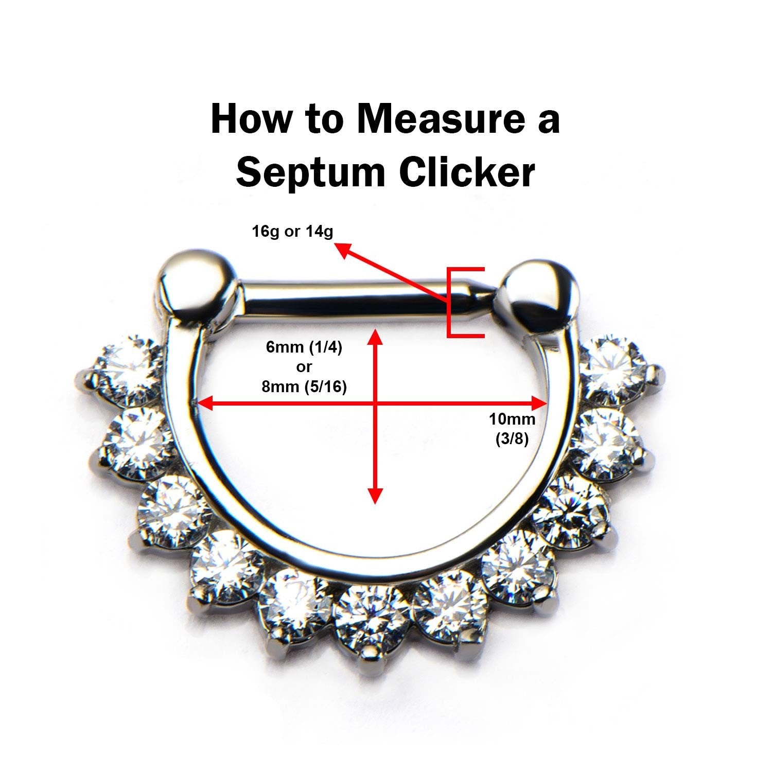 14kt Yellow Gold Prong Clear CZ Septum Clicker