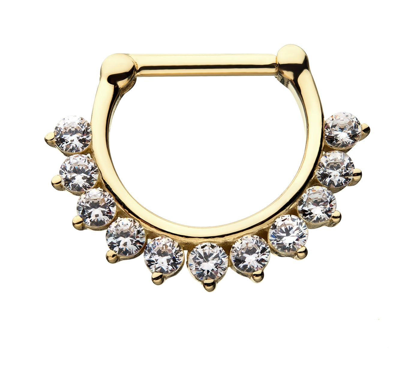 14kt Yellow Gold Prong Clear CZ Septum Clicker