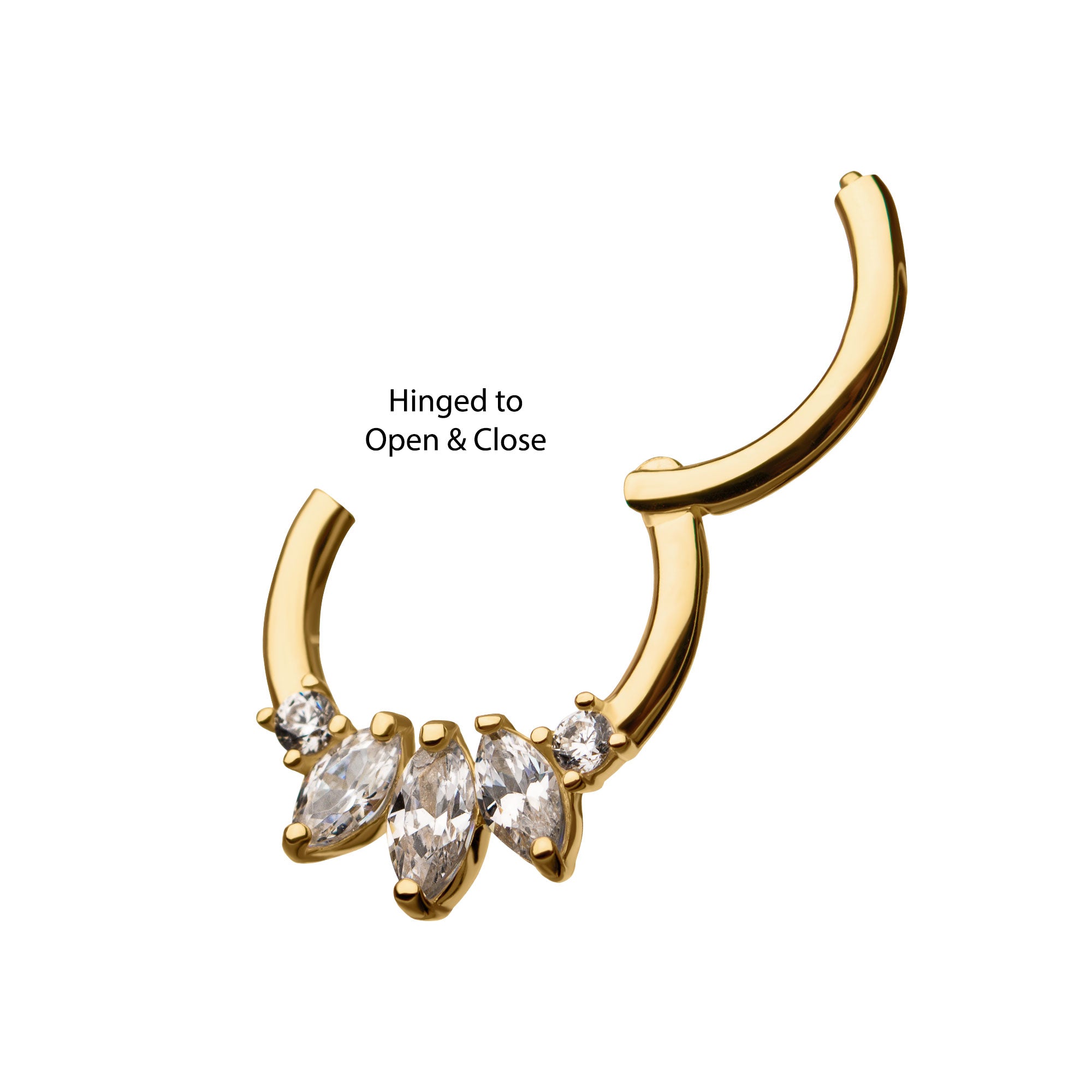 14Kt Yellow Gold Cluster Prong Marquise CZ Front Facing Hinged Segment Clicker