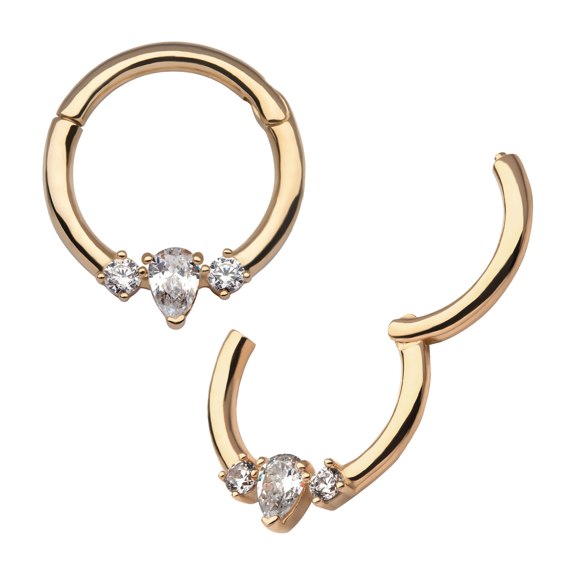 14kt Yellow Gold Cluster Marquise & Round Clear CZ Front Facing Hinged Segment Clicker