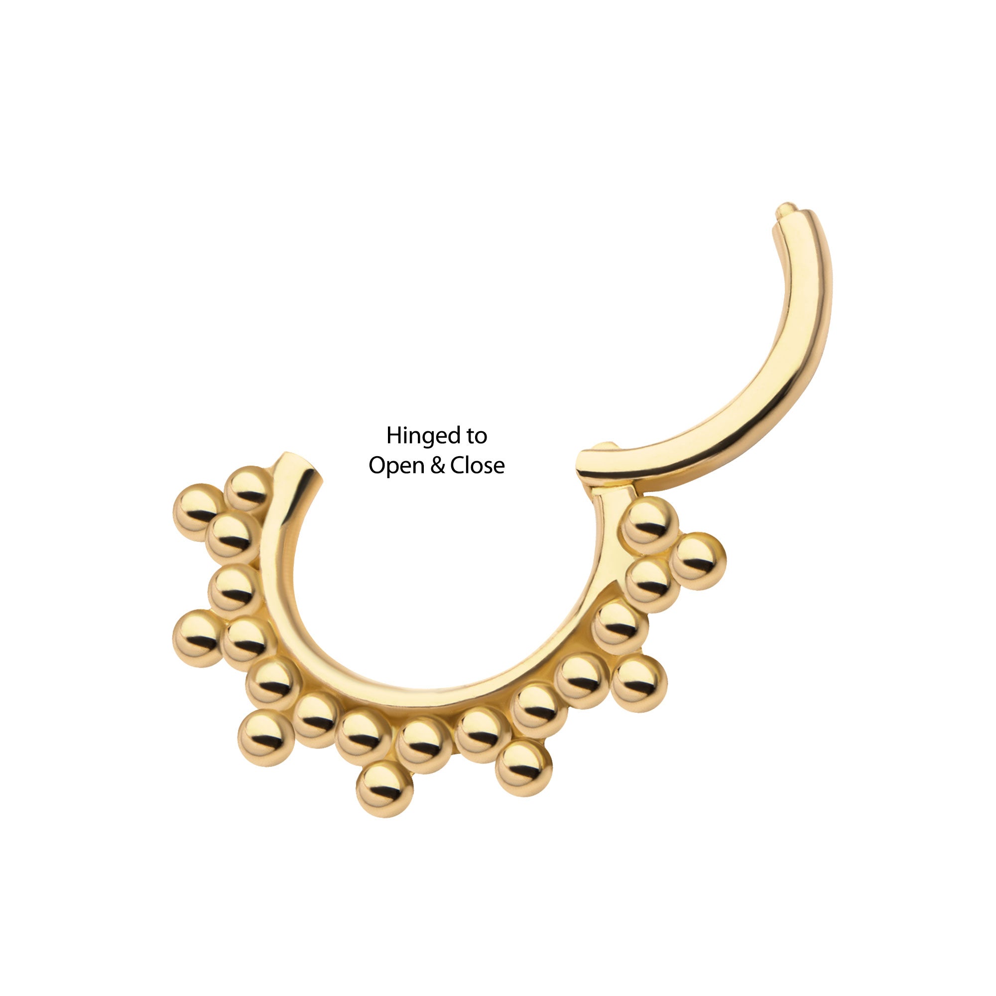 14kt Yellow Gold Cluster Trinity Beaded Front Facing Hinged Segment Clicker