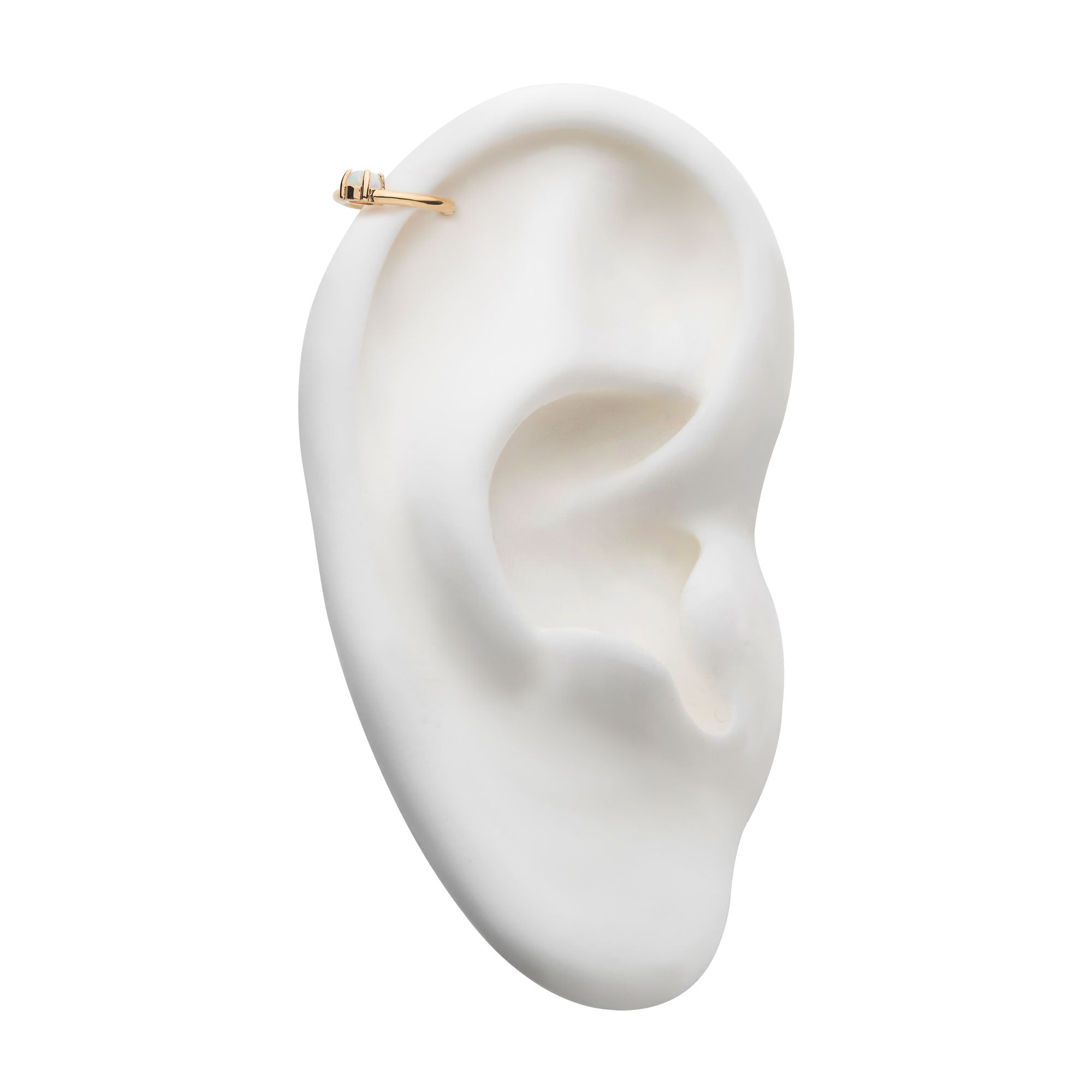 14kt Yellow Gold Prong White Synthetic Opal Front Facing Hinged Segment Clicker