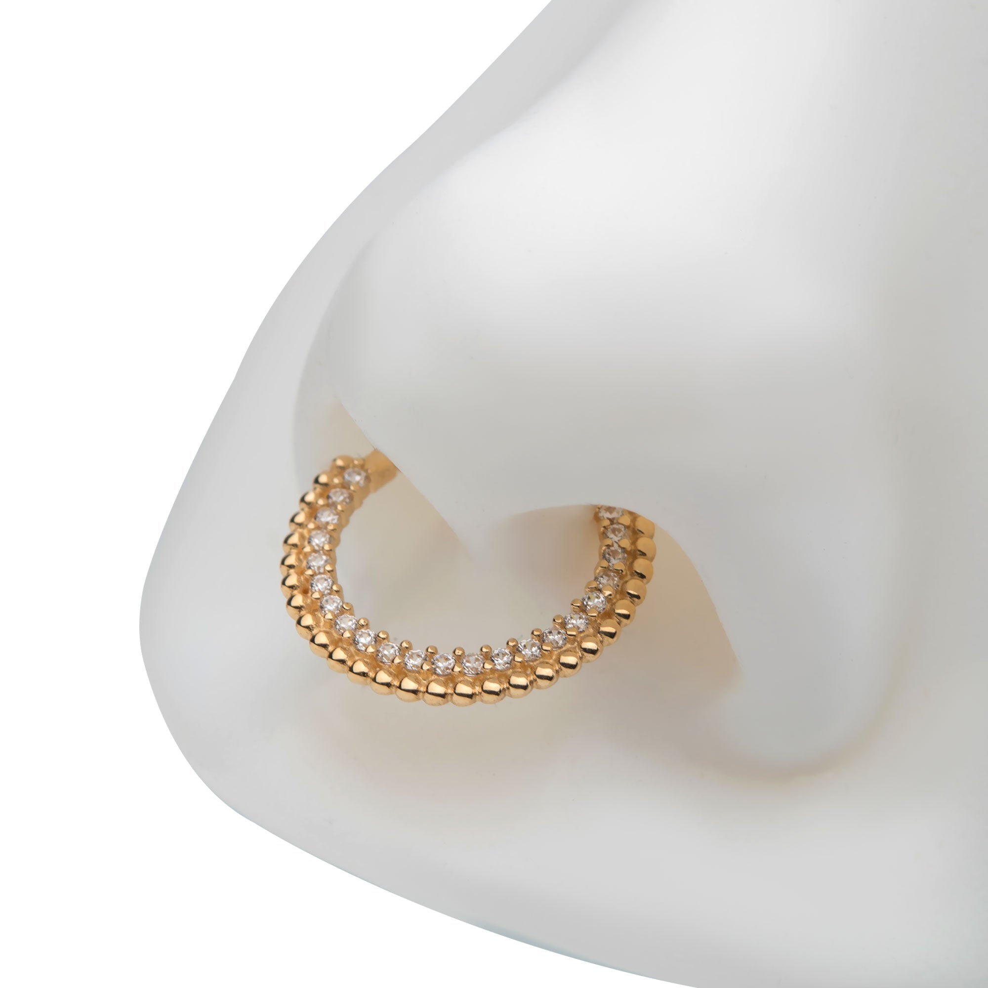 14kt Yellow Gold Prong Clear CZ Beaded Edge Front Facing Hinged Segment Clicker