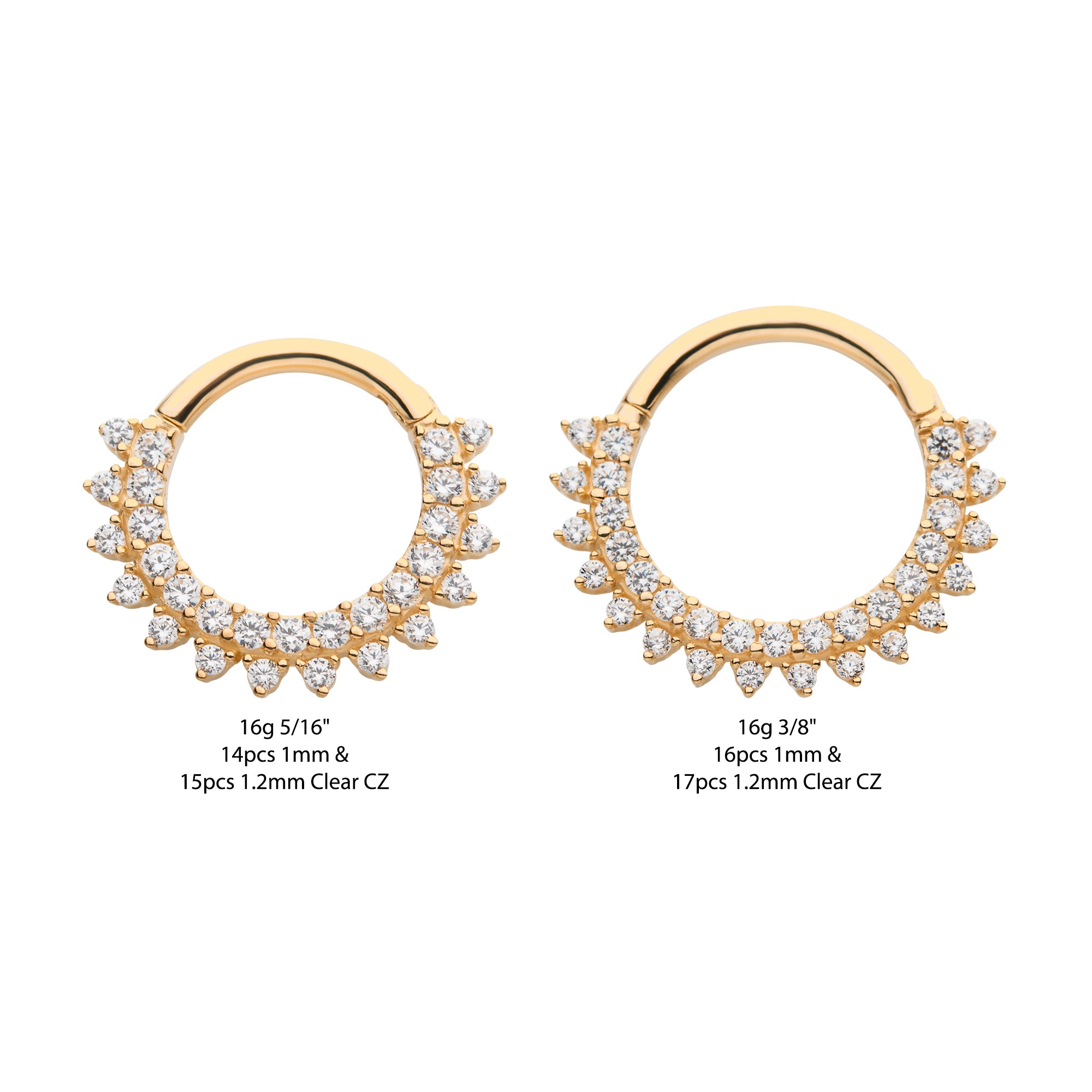 14Kt Yellow Gold with Double Row Prong Set Clear CZ Front Facing Hinged Segment Clicker