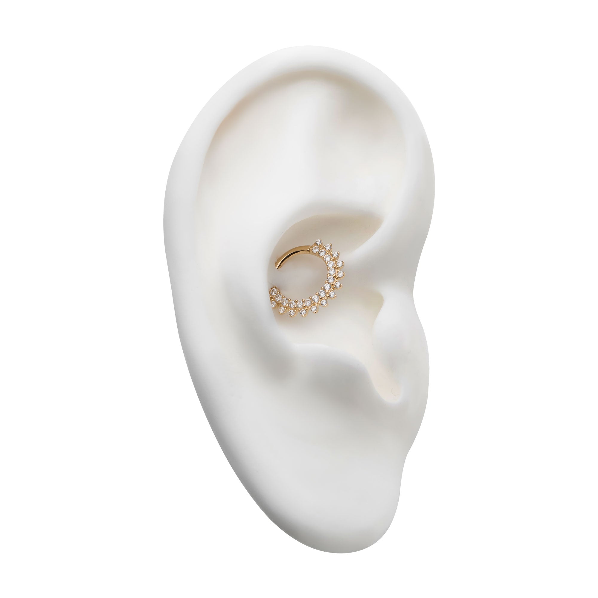 14Kt Yellow Gold with Double Row Prong Set Clear CZ Front Facing Hinged Segment Clicker