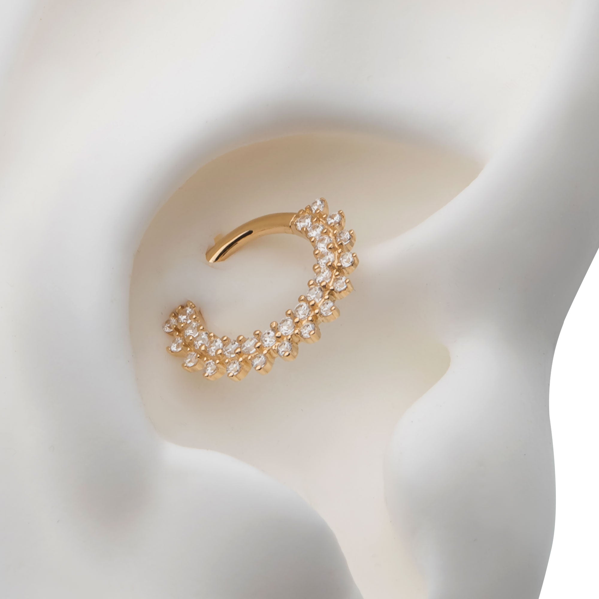 14Kt Yellow Gold with Double Row Prong Set Clear CZ Front Facing Hinged Segment Clicker