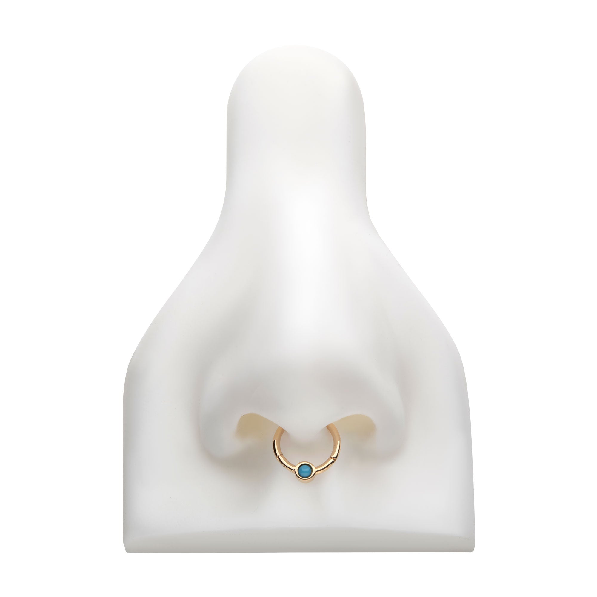 14kt Yellow Gold Frontal Synthetic Turquoise & Back White Enamel Front Facing Hinged Segment Clicker