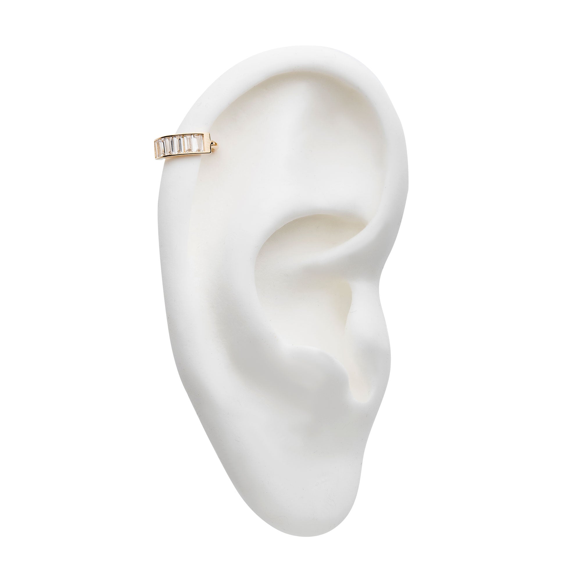 14kt Gold Baguette Clear CZ Side Facing Hinged Segment Clicker