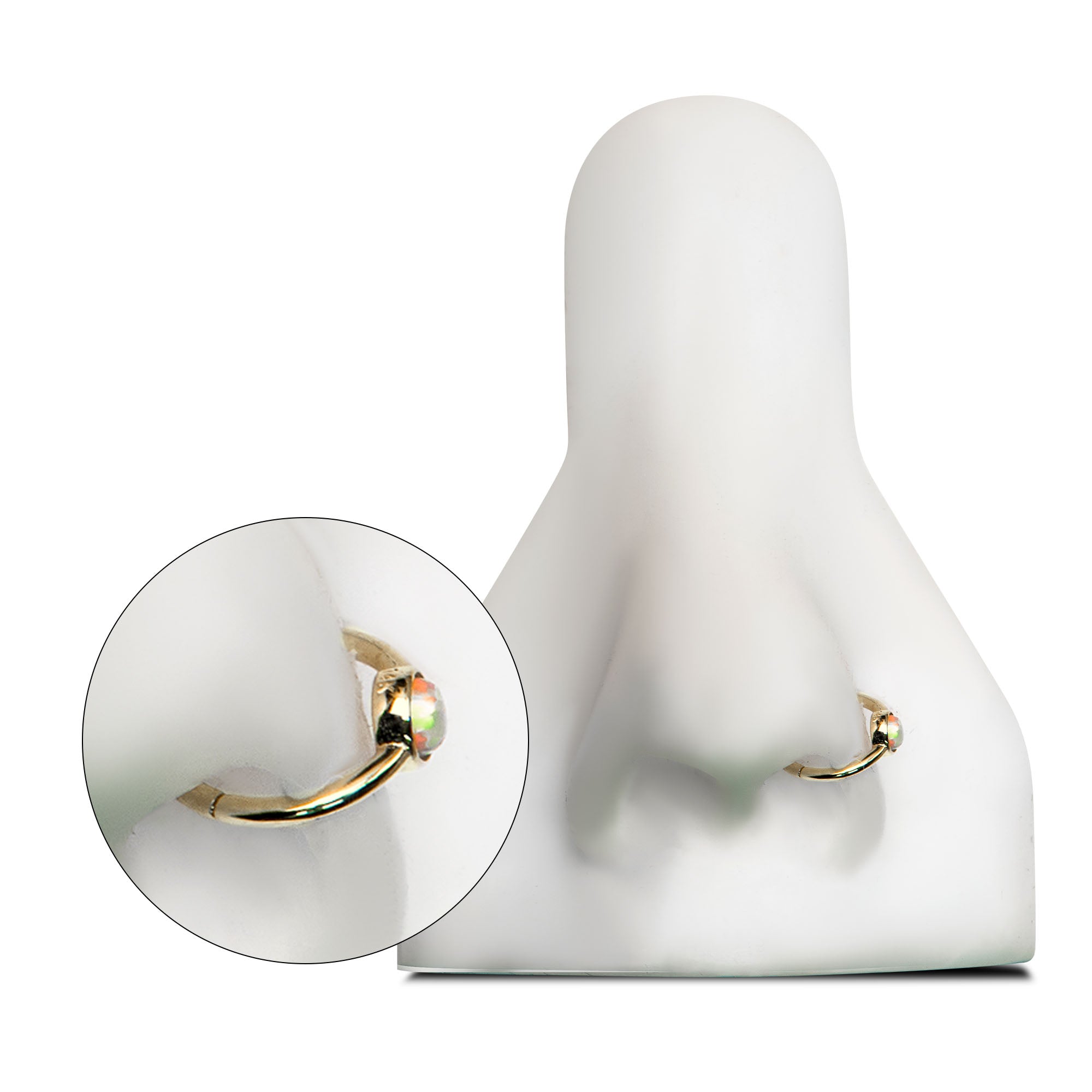 14kt Gold Centered White Synthetic Opal Side Facing Hinged Segment Clicker