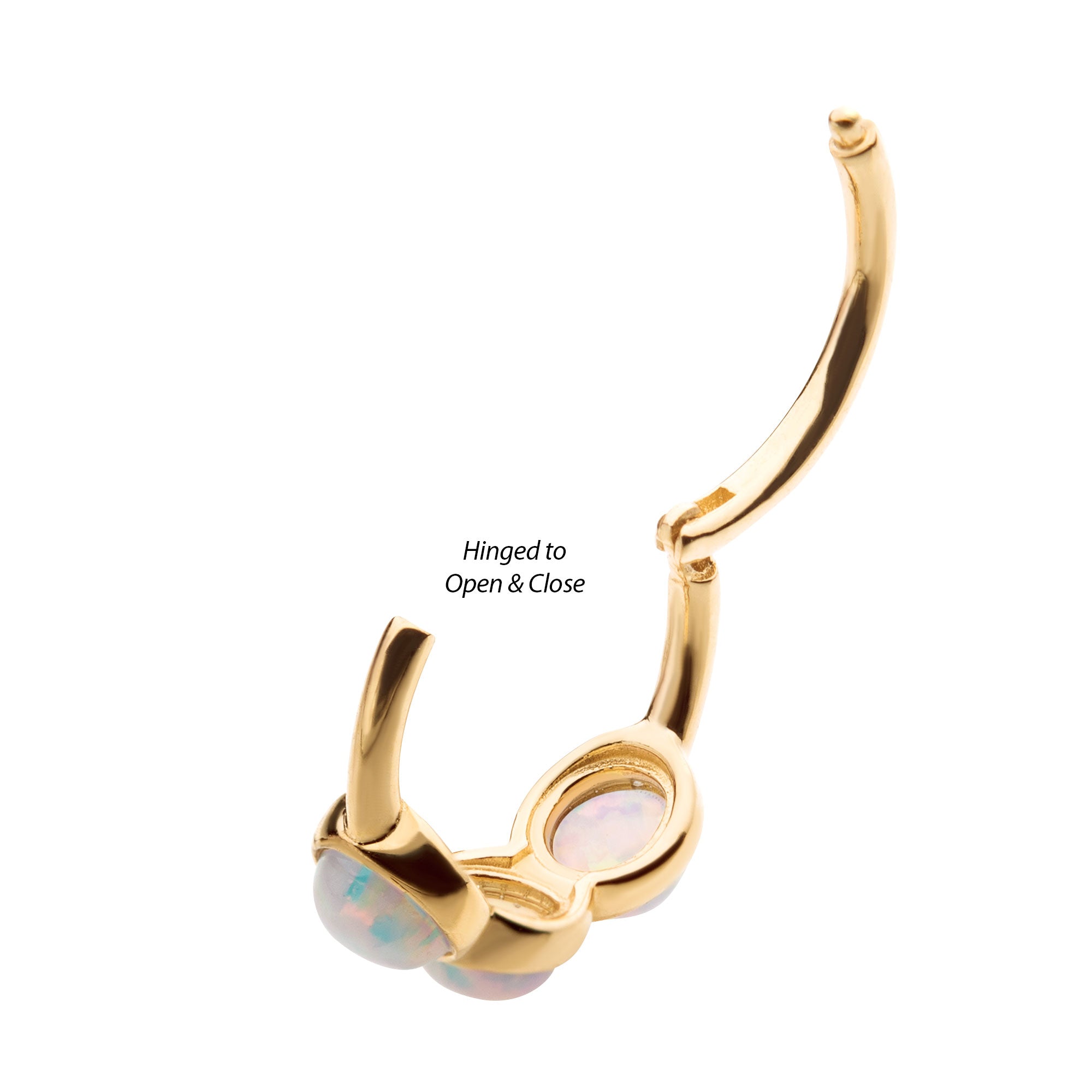 14kt Gold Clustered White Synthetic Opal Side Facing Hinged Segment Clicker