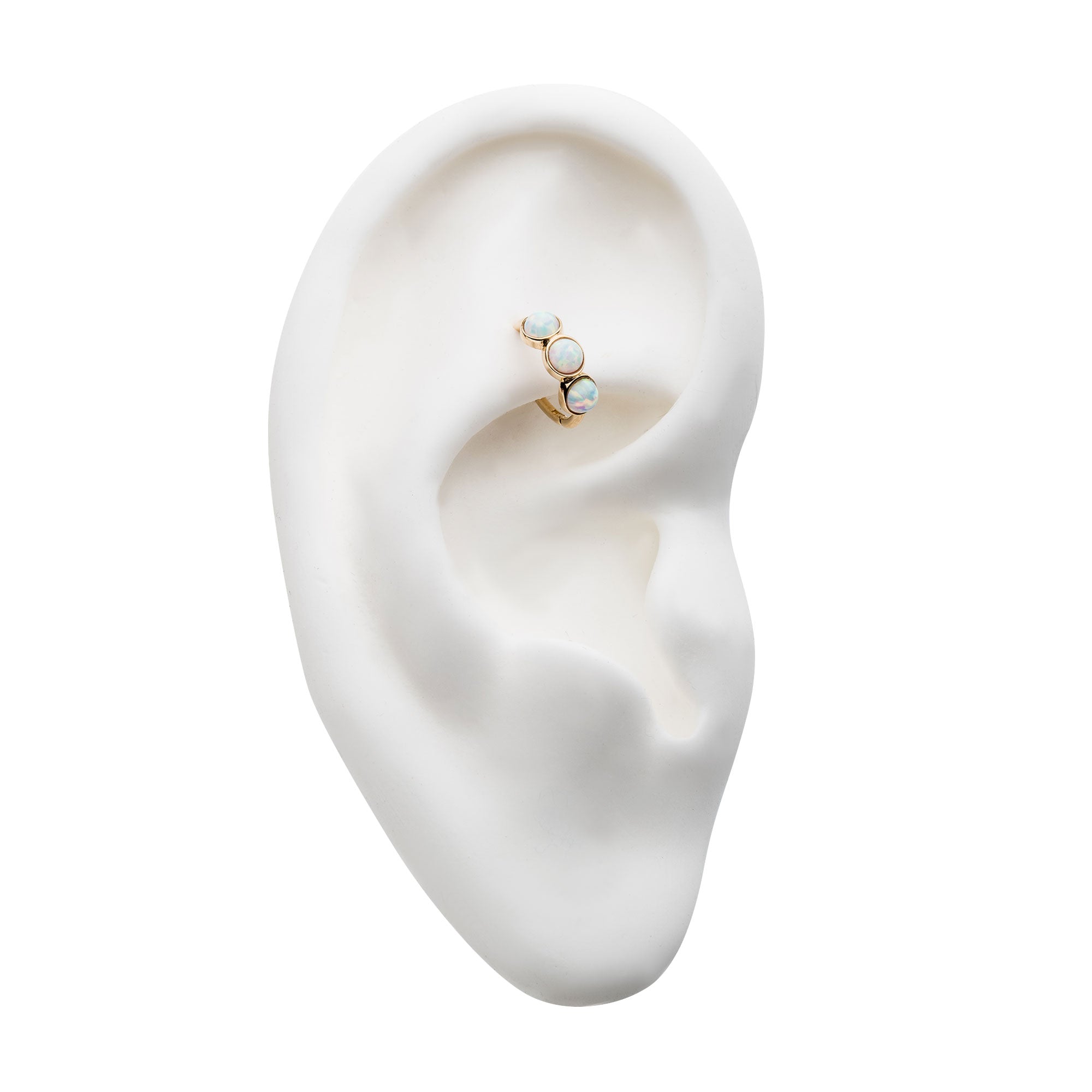 14kt Gold Clustered White Synthetic Opal Side Facing Hinged Segment Clicker