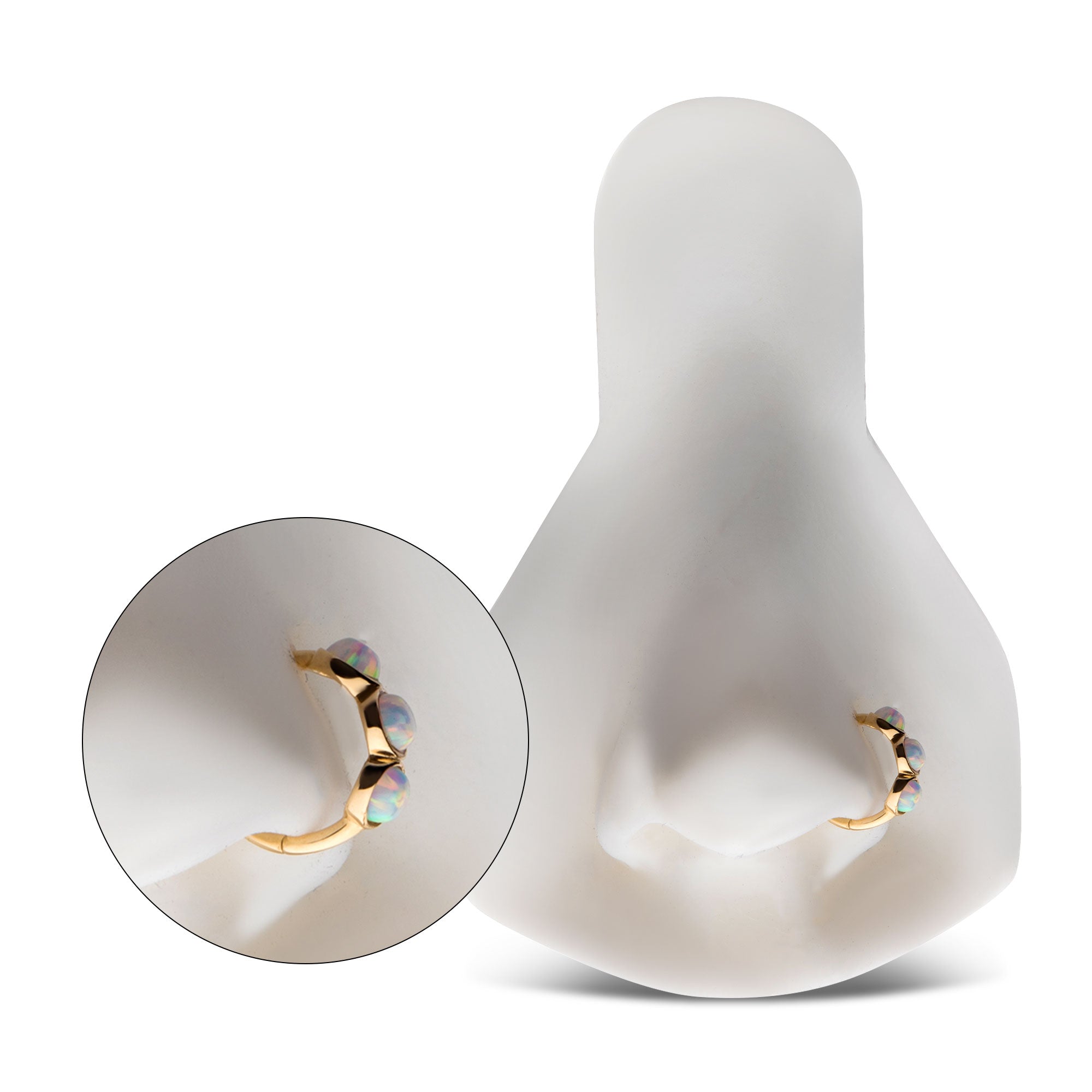 14kt Gold Clustered White Synthetic Opal Side Facing Hinged Segment Clicker