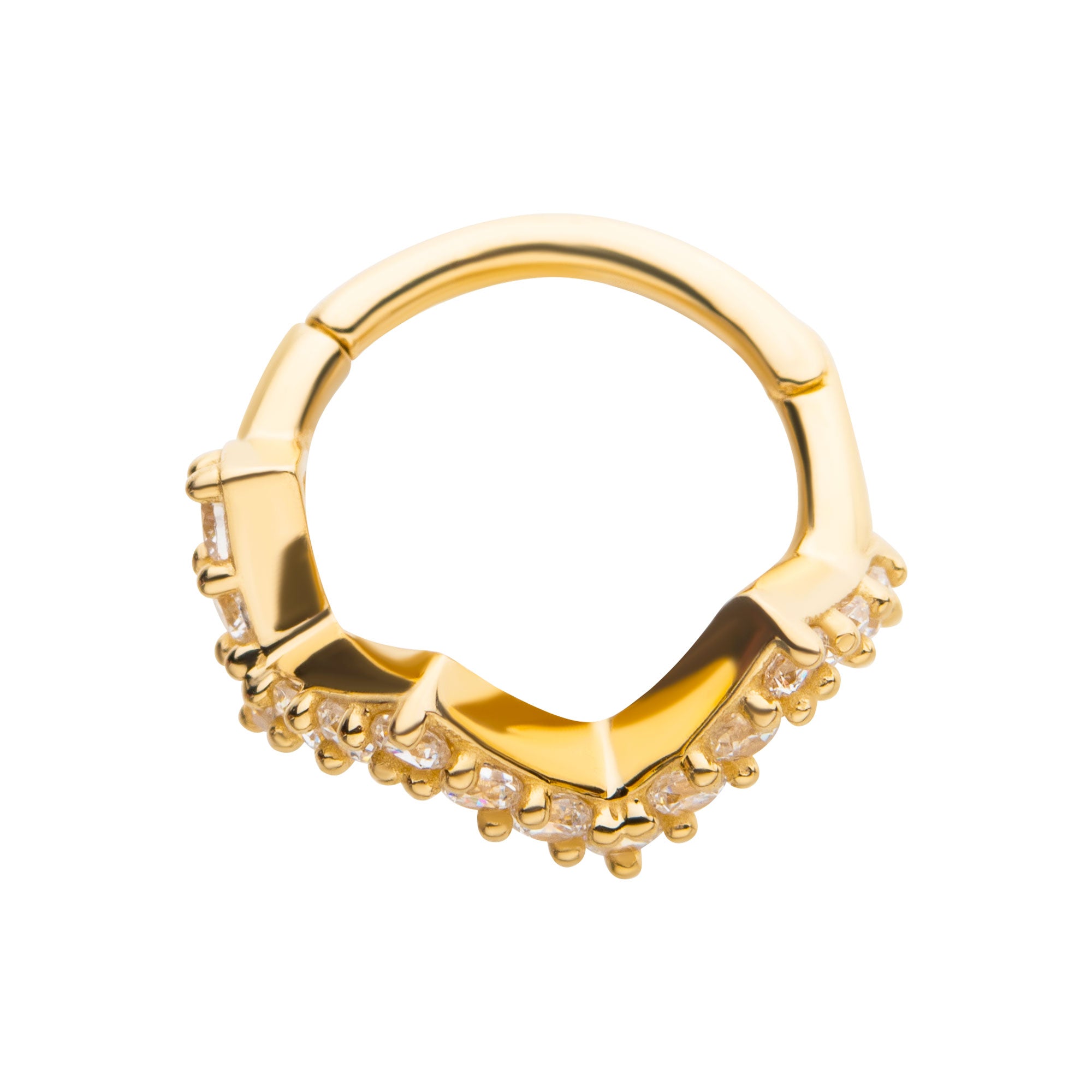 14Kt Gold with 14pcs 1.4mm Prong Set Round Clear CZ Zig Zag Side Facing Hinged Segment Clicker