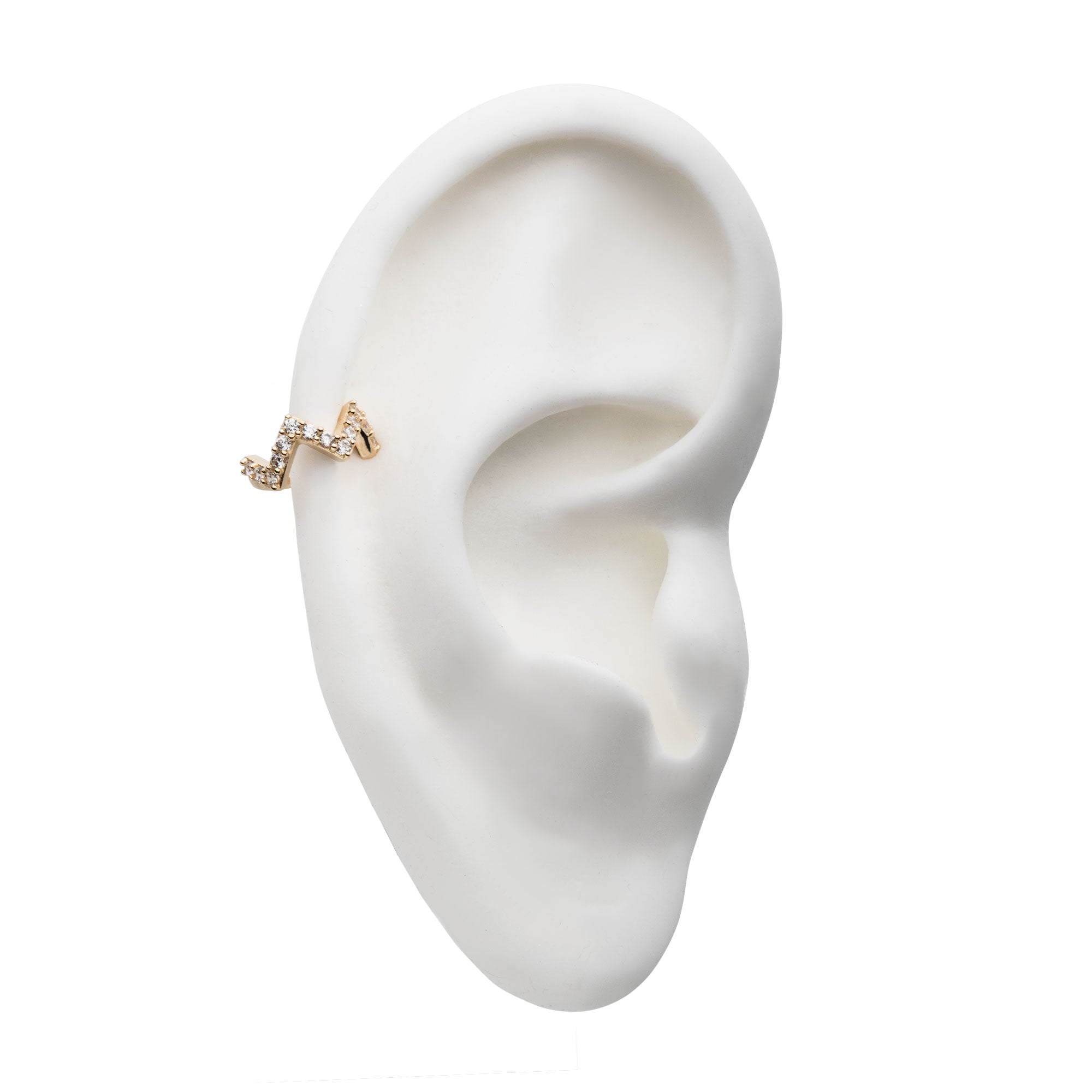 14Kt Gold with 14pcs 1.4mm Prong Set Round Clear CZ Zig Zag Side Facing Hinged Segment Clicker