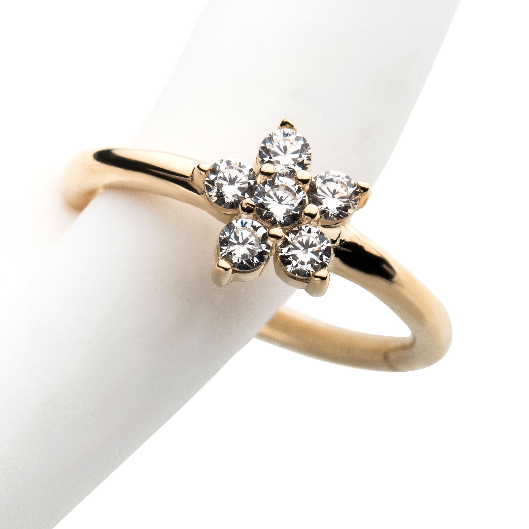 14kt Gold Centered Prong CZ Flower Side Facing Hinged Segment Clicker