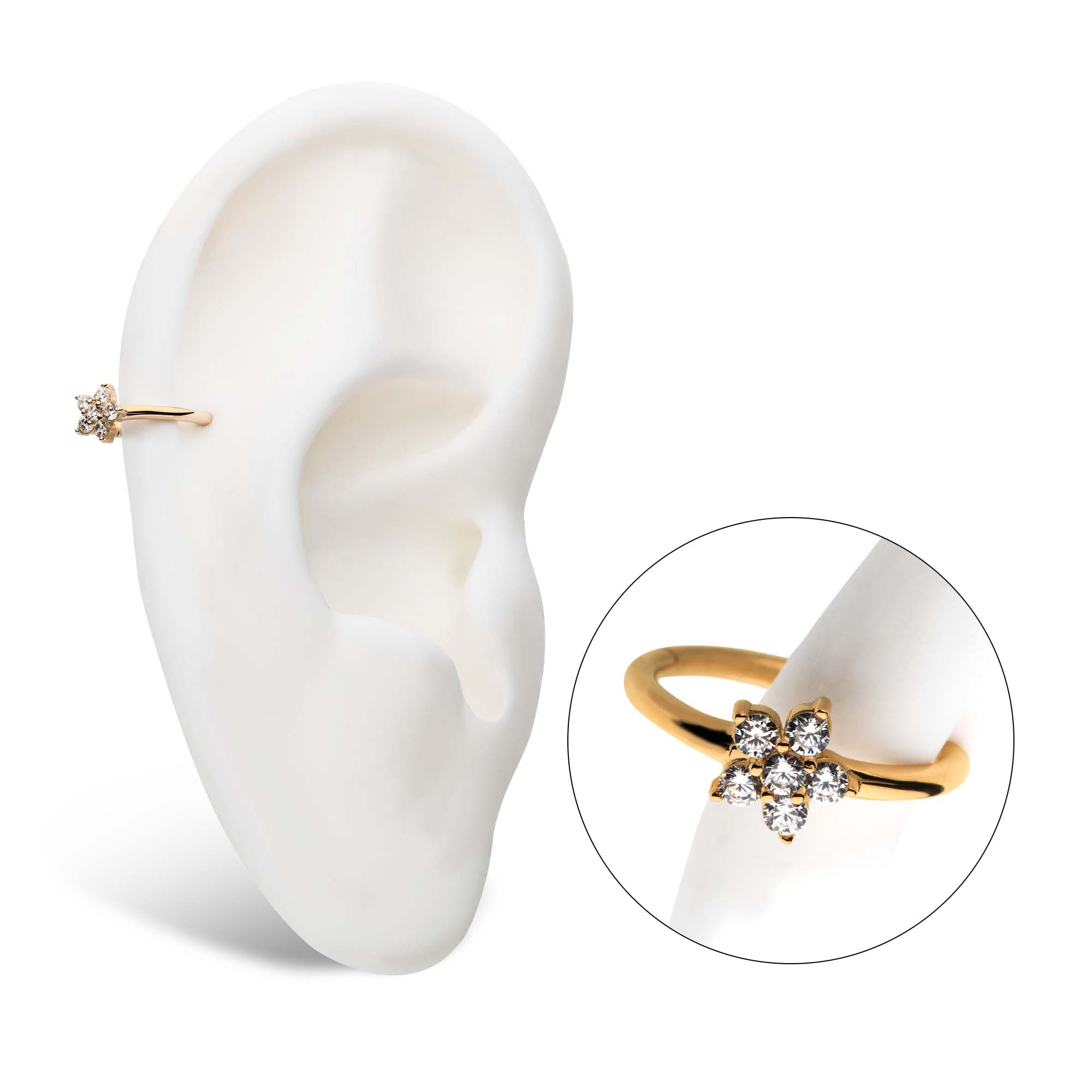 14kt Gold Centered Prong CZ Flower Side Facing Hinged Segment Clicker