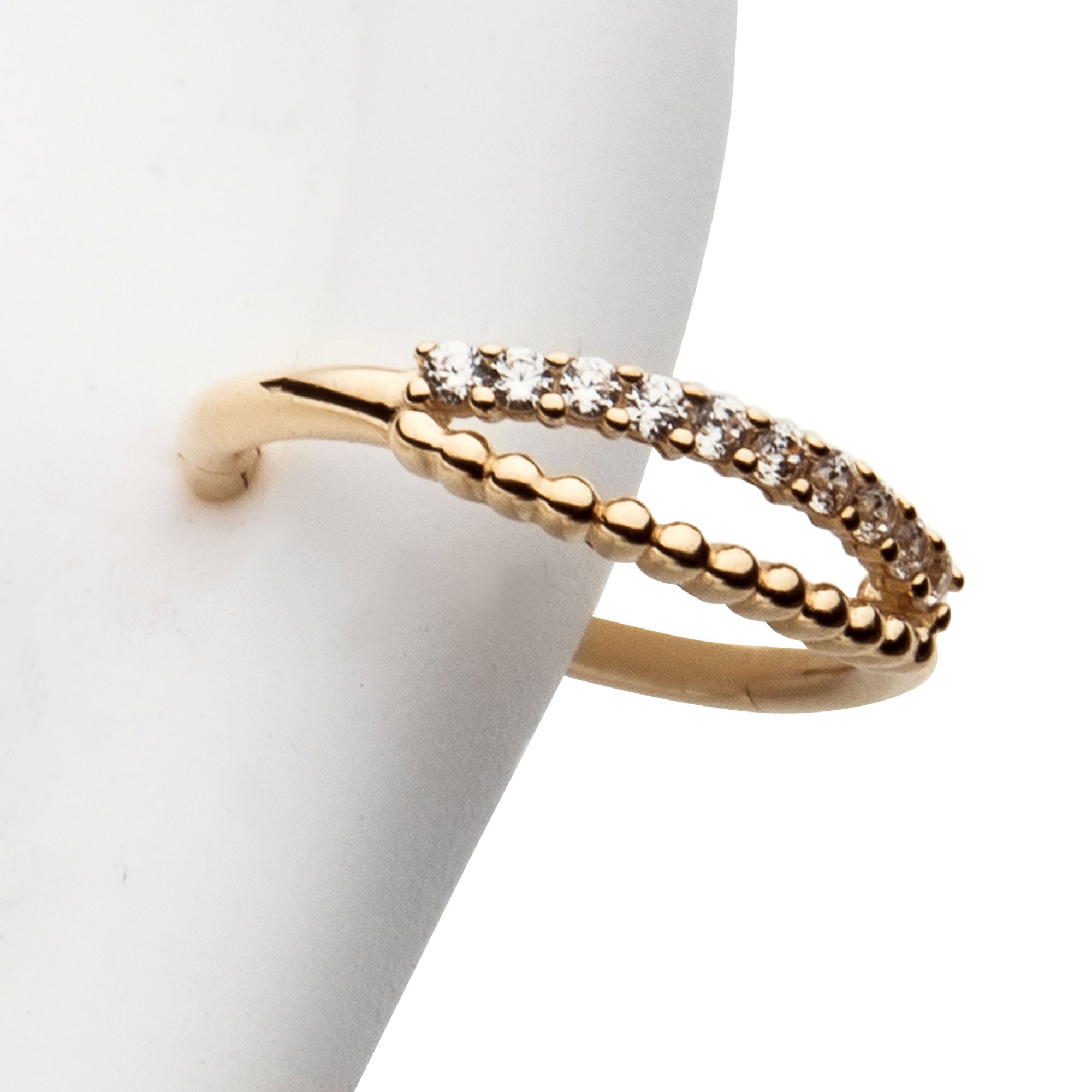 14kt Gold Beaded Prong Clear CZ Cut Out Side Facing Hinged Segment Clicker