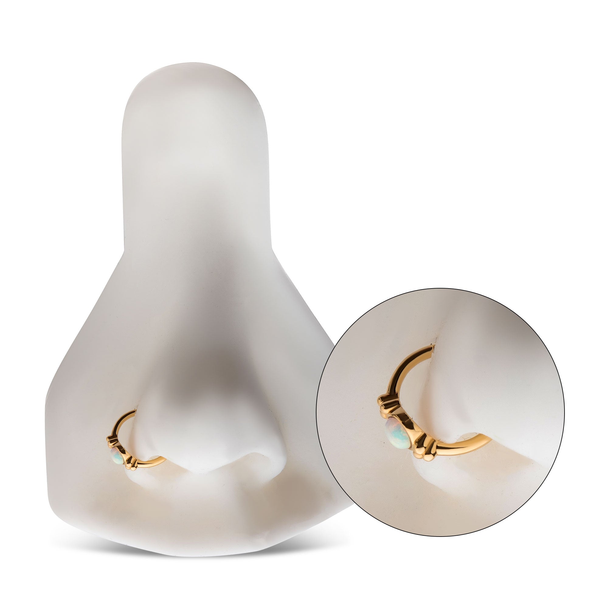 14kt Gold Beads & Centerpiece White Synthetic Opal Side Facing Hinged Segment Clicker