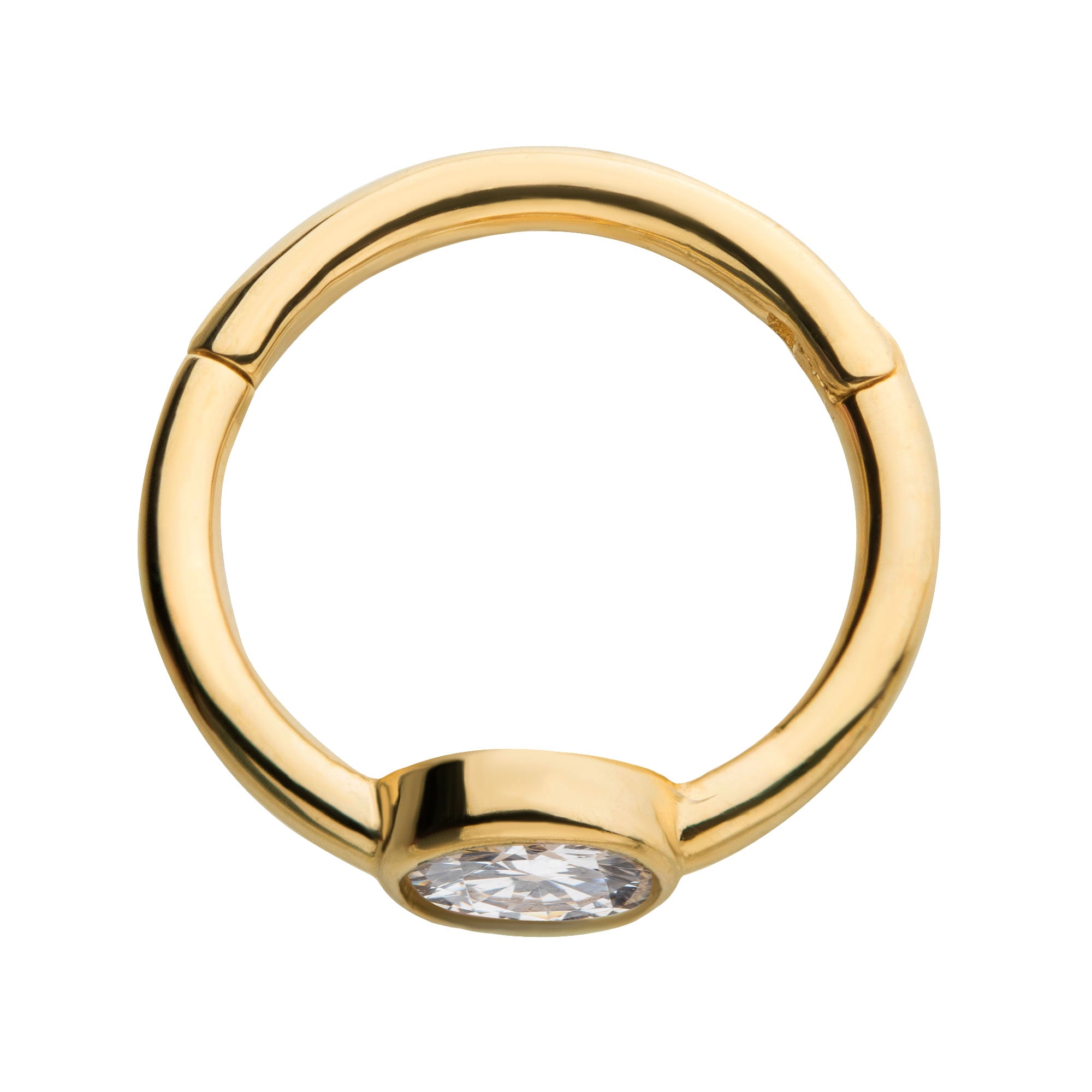 14kt Yellow Gold Bezel Clear CZ Side Facing Hinged Segment Clicker