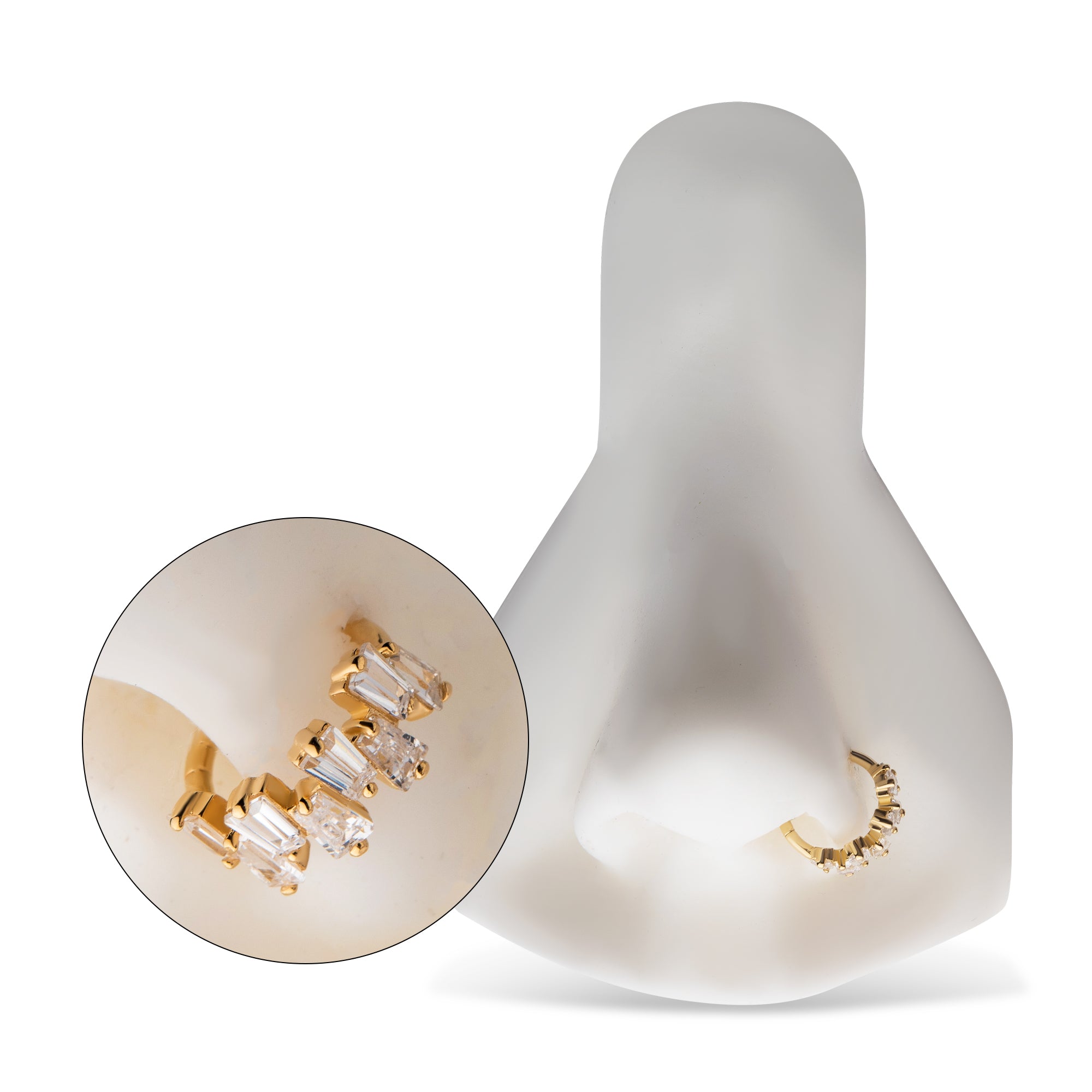 14Kt Yellow Gold with Prong Set 8pcs Tapered Baguette Clear CZ Cluster Side Facing Hinged Segment Clicker