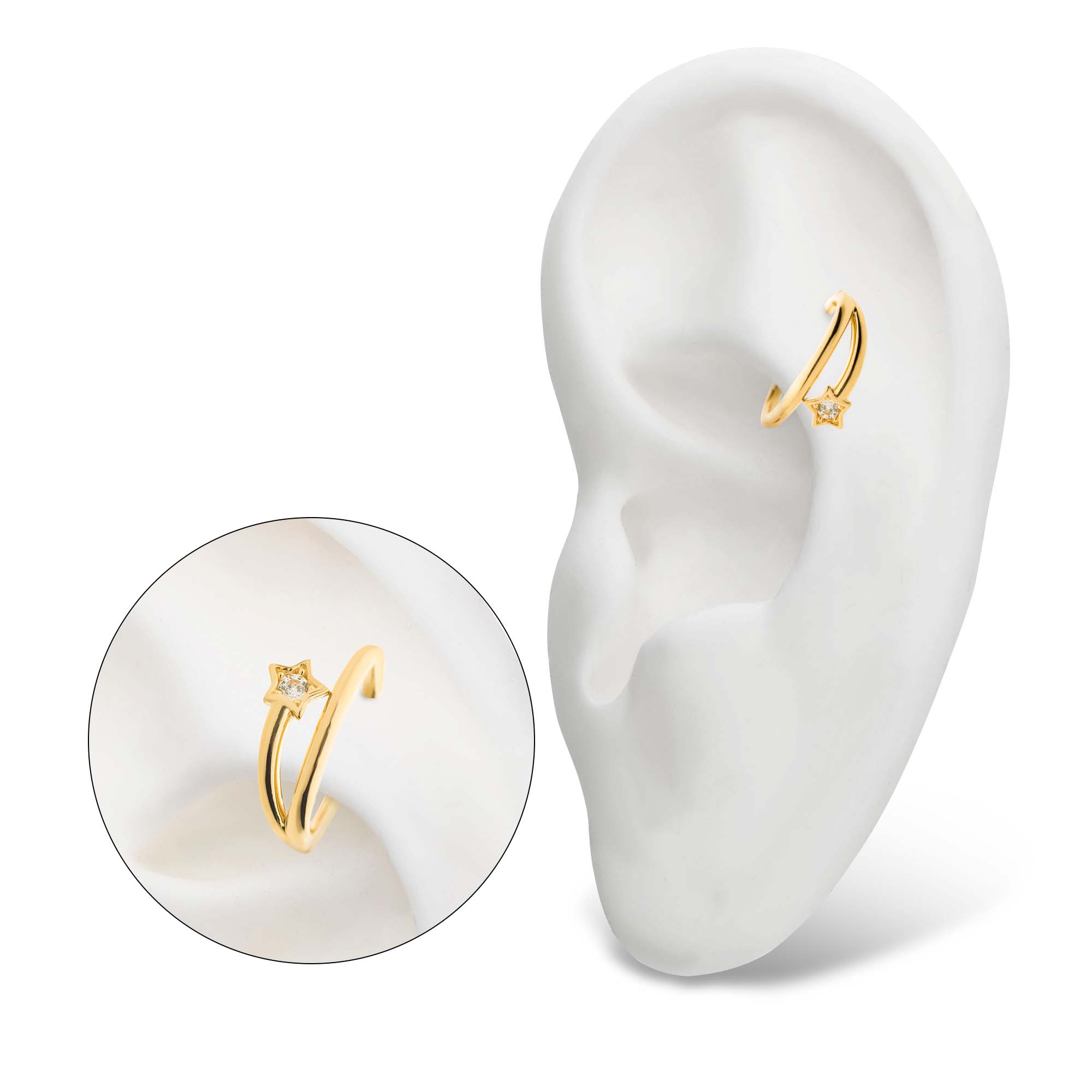 14kt Yellow Gold Clear CZ Star Side Facing Hinged Segment Clicker