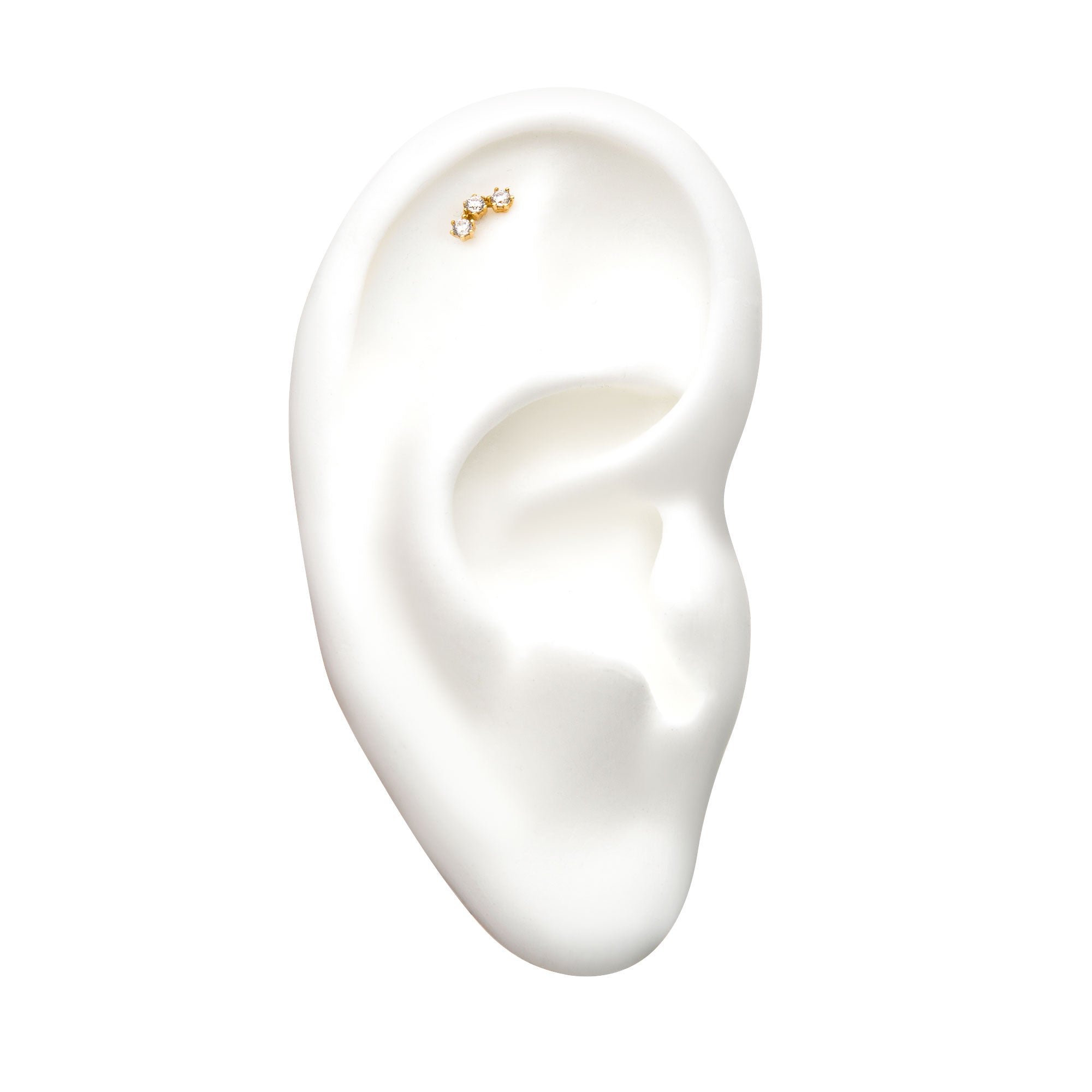 14kt Gold Threadless Triple CZ Top Yellow Gold|Clear