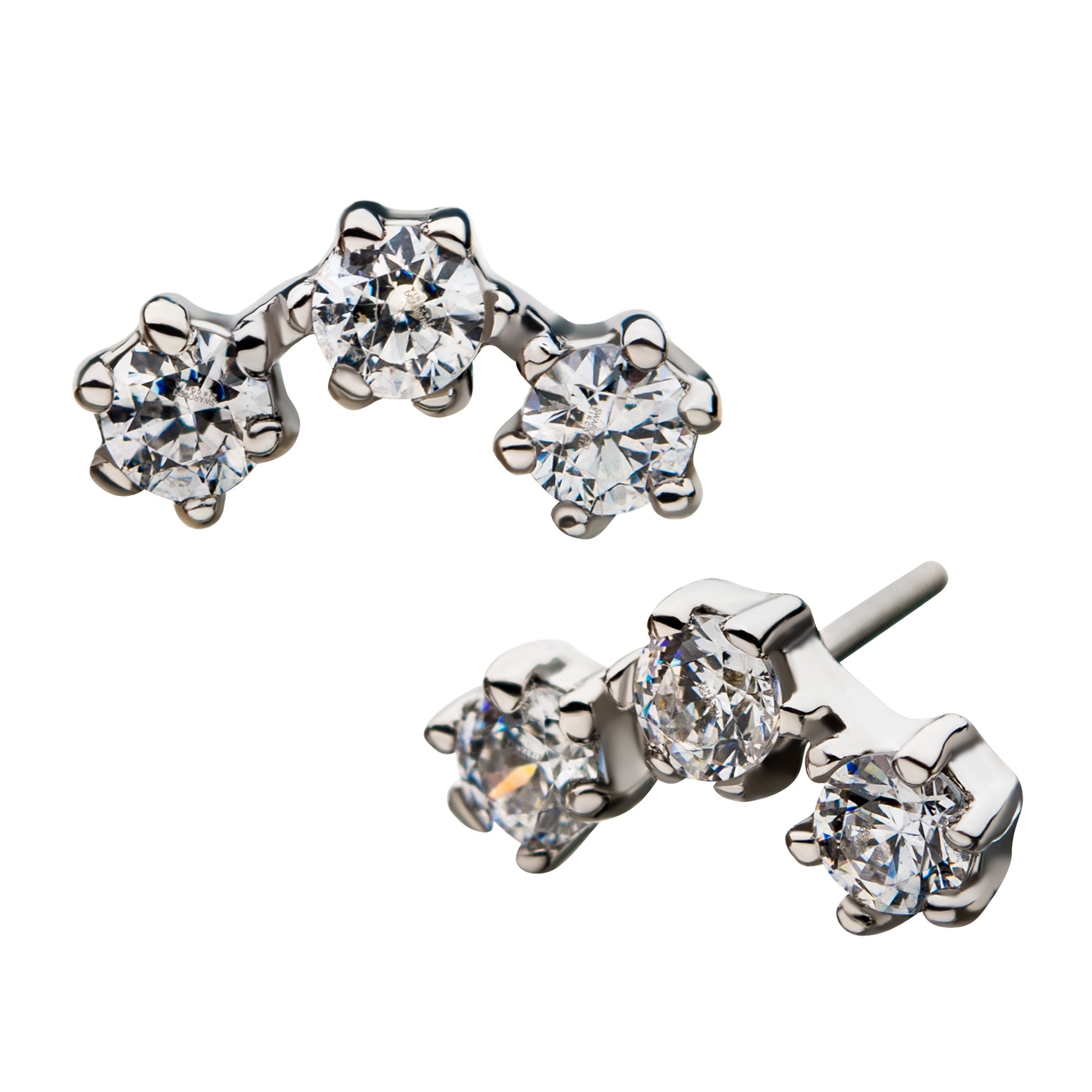 14kt Gold Threadless Triple Prong Set CZ Top White Gold|Clear