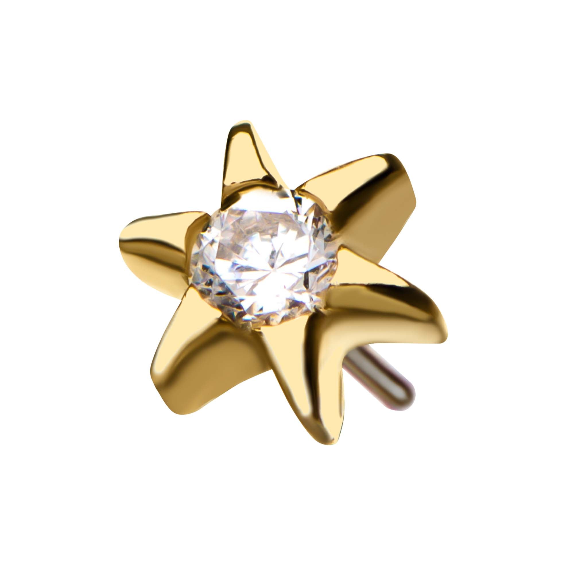 14kt Yellow Gold Threadless Round Clear CZ Star Top