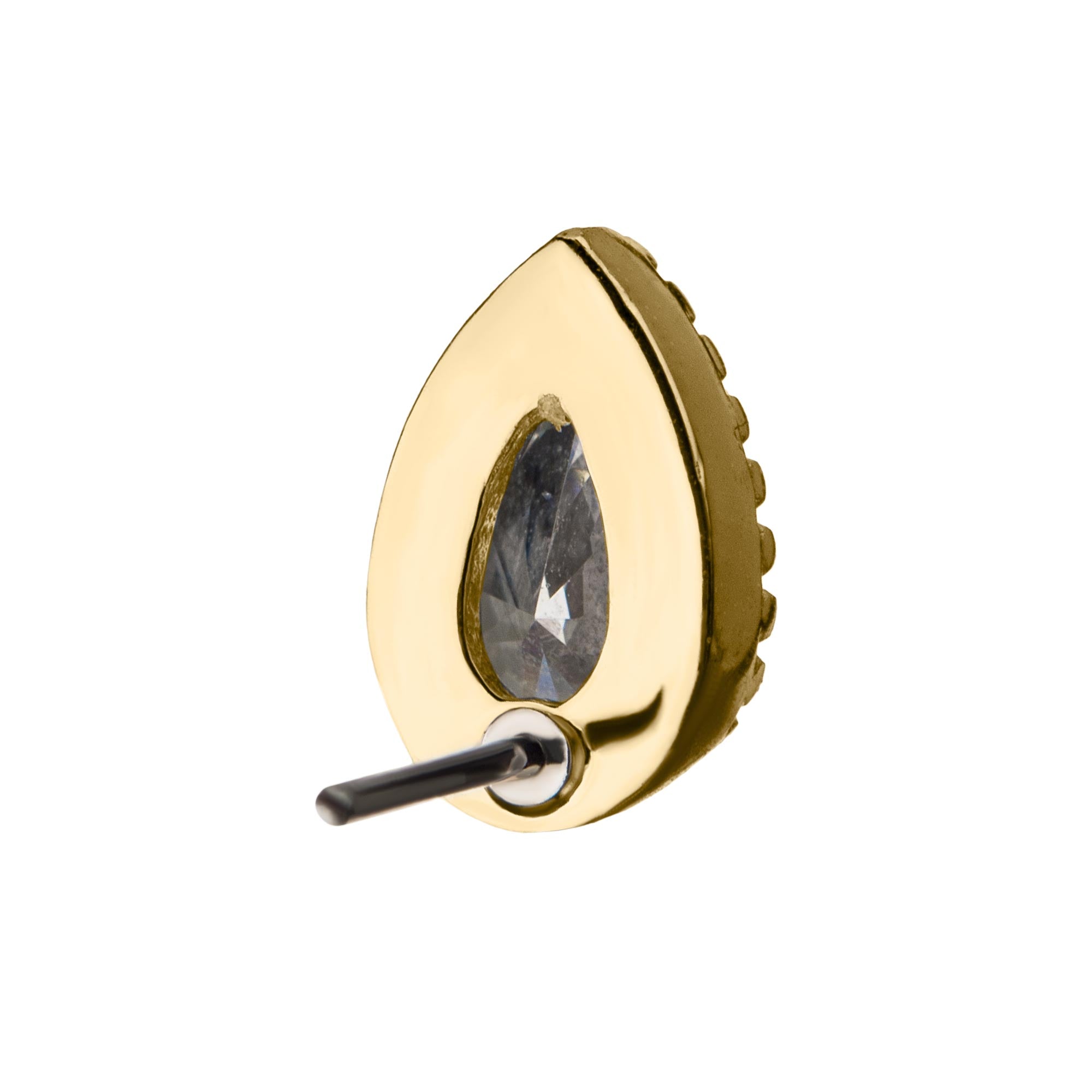 14kt Gold Threadless Clear CZ Teardrop Top Rose Gold