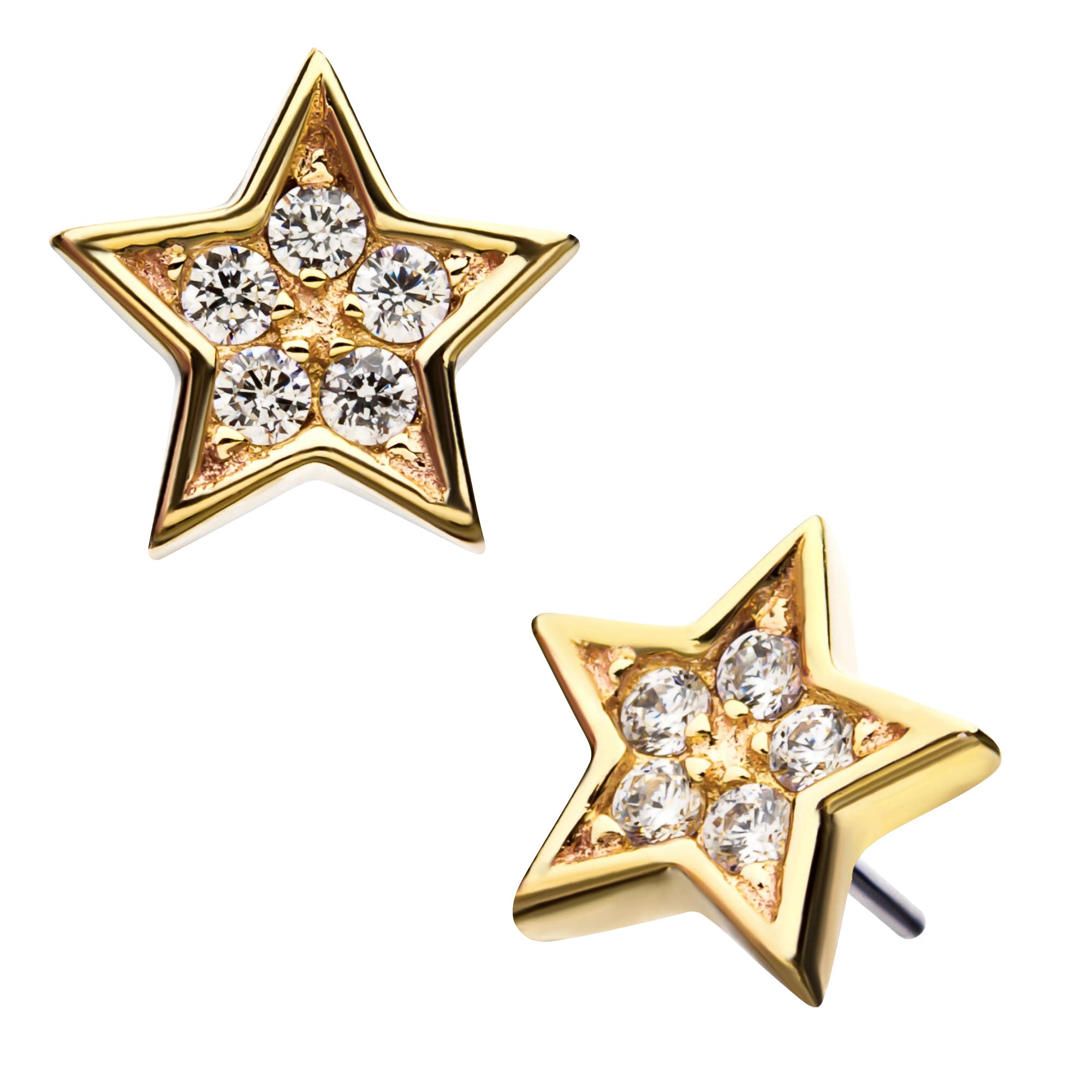14kt Yellow Gold Threadless Multi-Clear CZ Star Shape Top