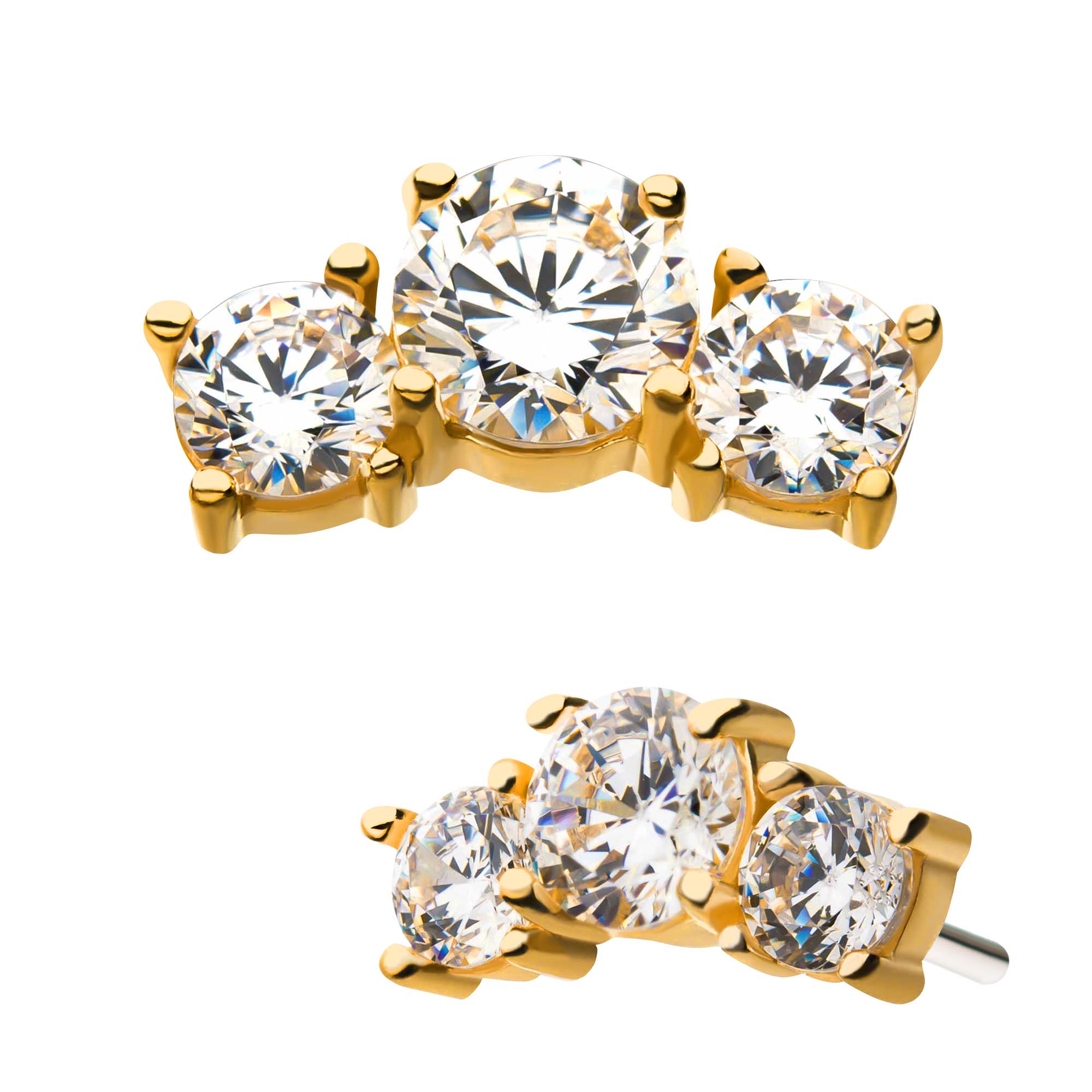 14kt Yellow Gold Threadless 4-Prong Set Clear CZ Top