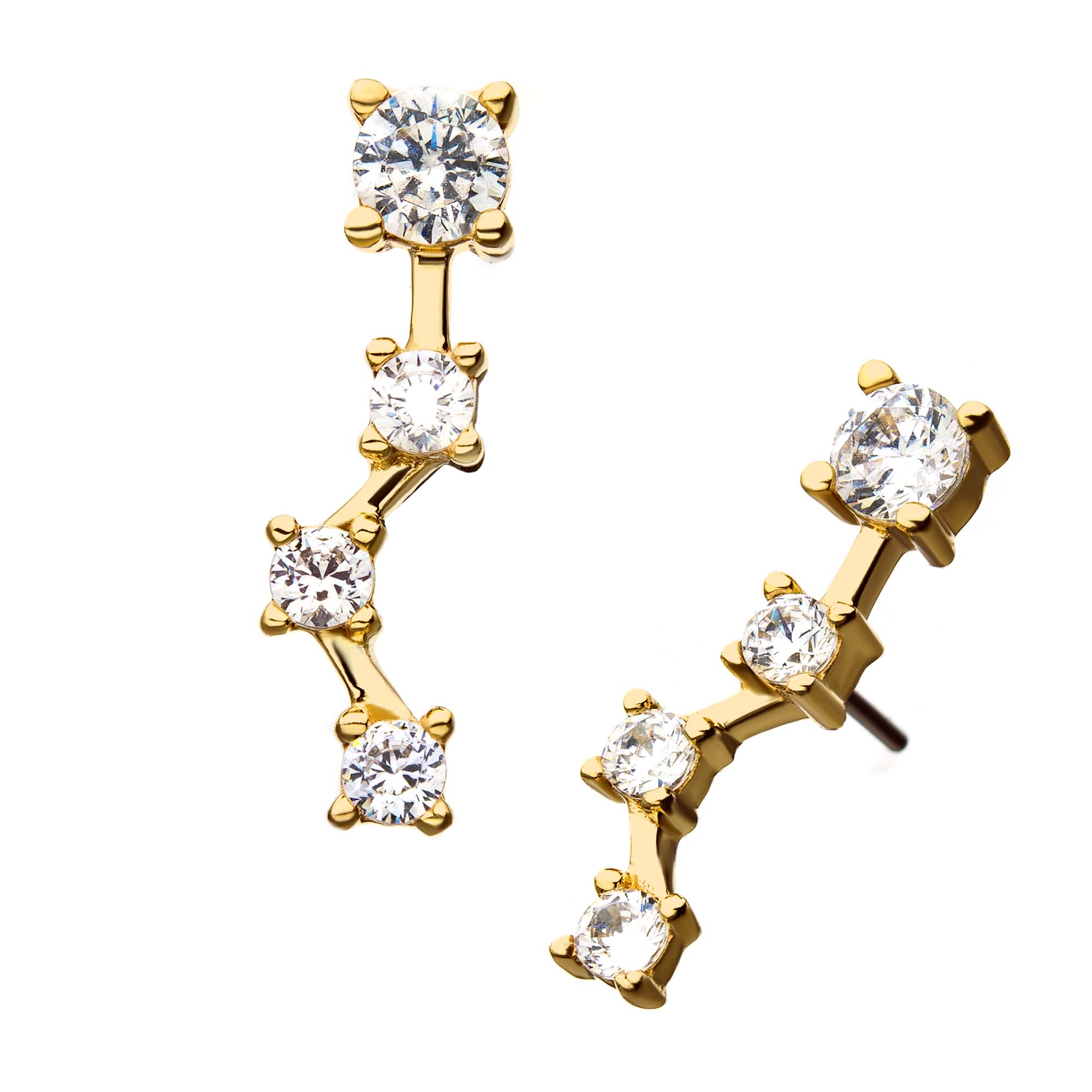 14kt Yellow Gold Lynx Constellation Threadless Top Center Clear CZ Gem Three 3mm Clear CZ Gems