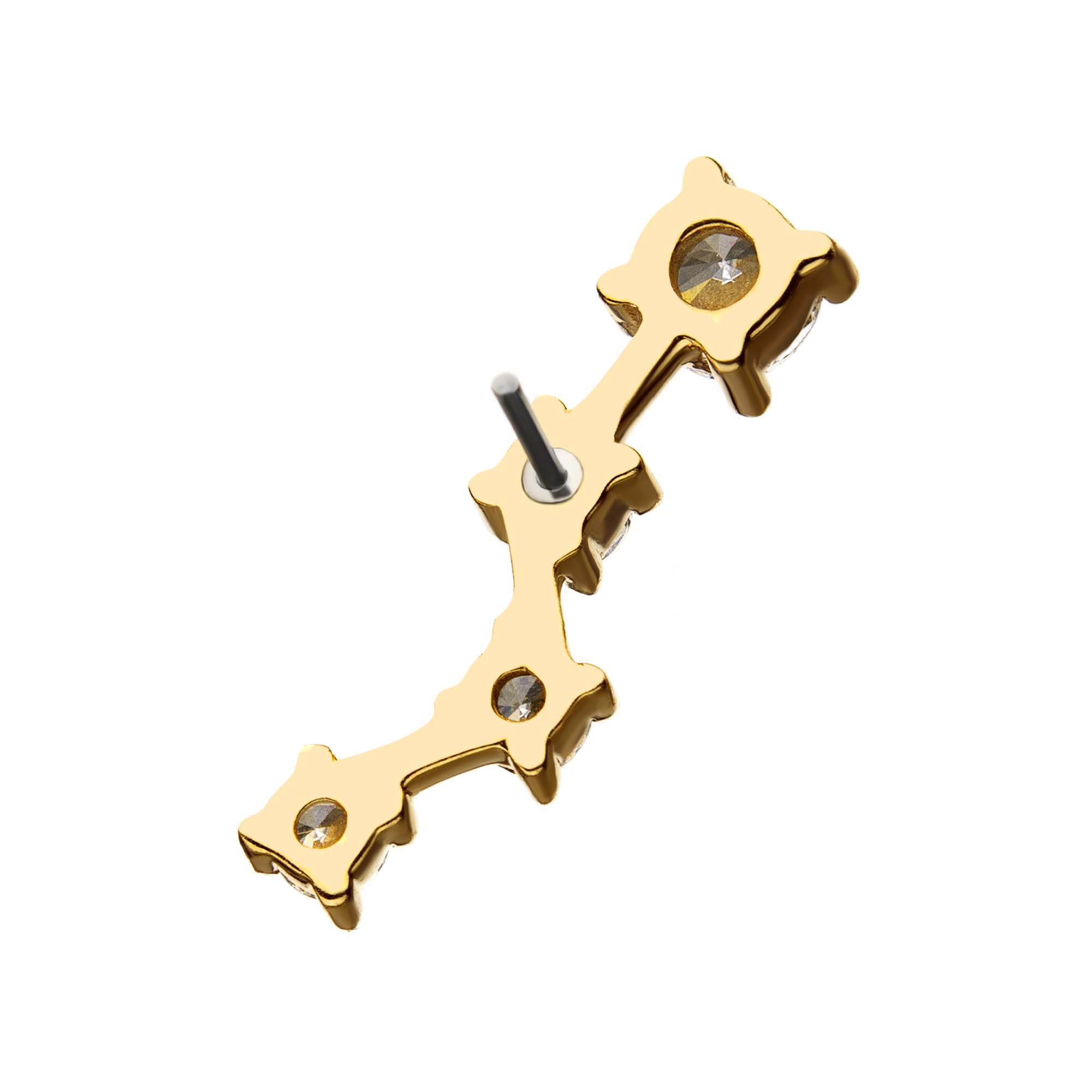 14kt Yellow Gold Lynx Constellation Threadless Top Center Clear CZ Gem Three 3mm Clear CZ Gems