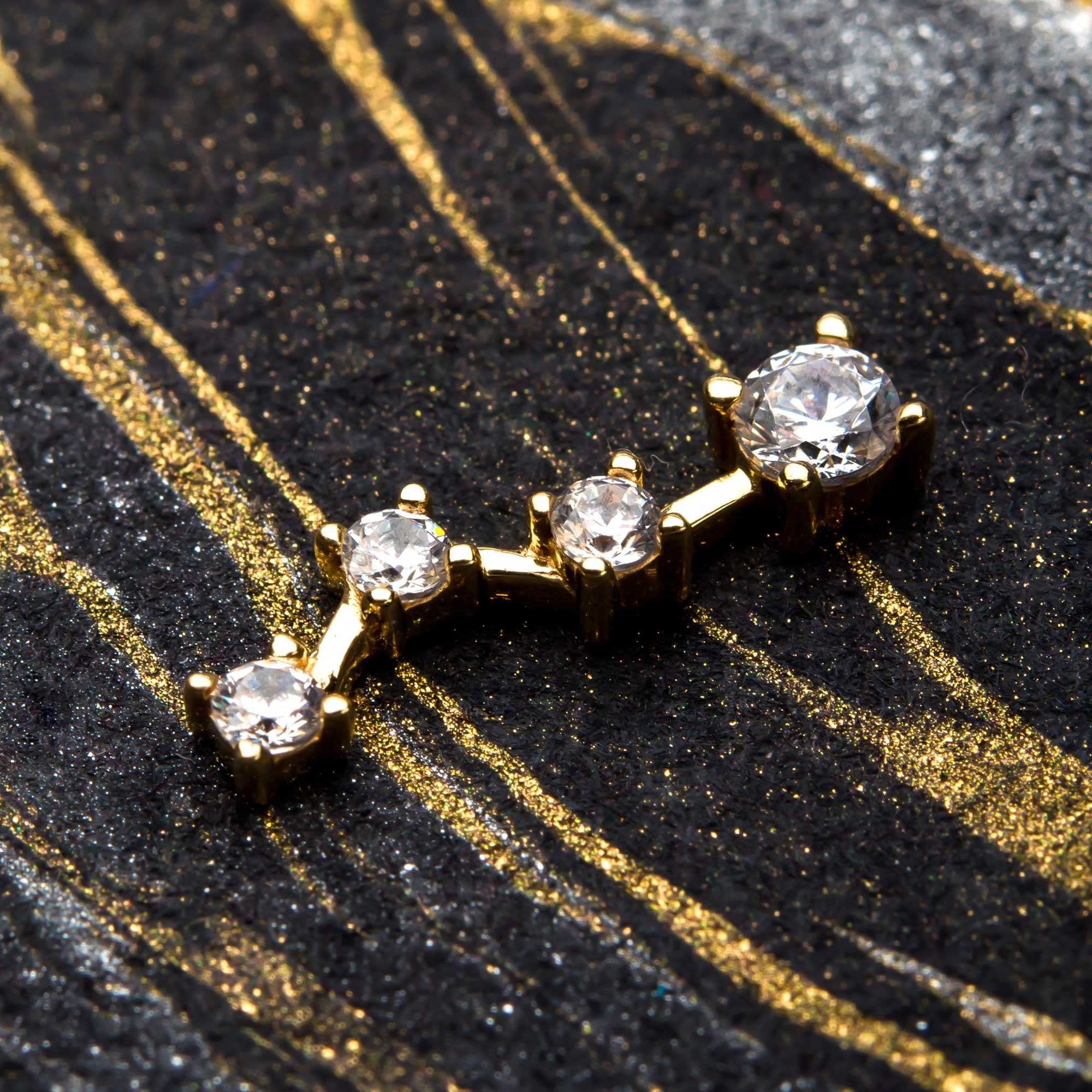 14kt Yellow Gold Lynx Constellation Threadless Top Center Clear CZ Gem Three 3mm Clear CZ Gems