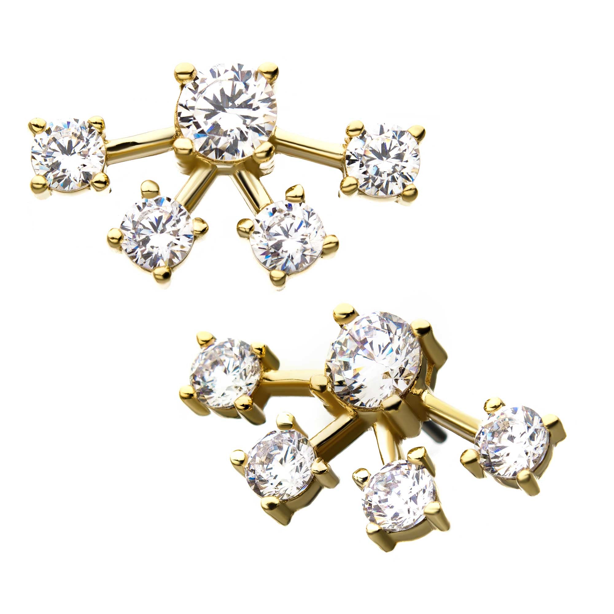 14kt Yellow Gold Supernova Star Constellation Threadless Top 4mm Middle Clear CZ Gem and Four 3.5mm Bursting Clear CZ Gems